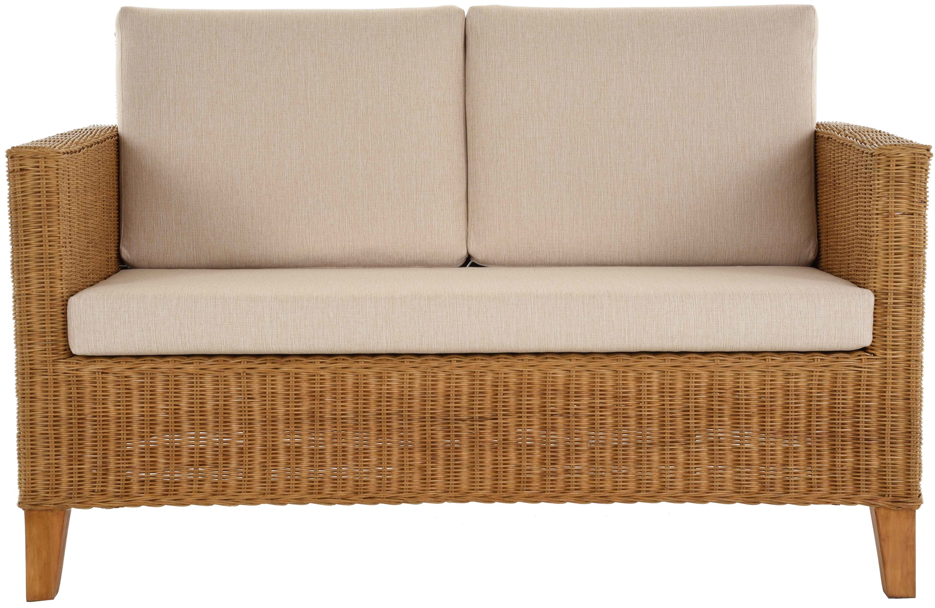 Wohnzimmersofa Naomi Rattan Zweisitzer Couch mit Polster Beige Cognac