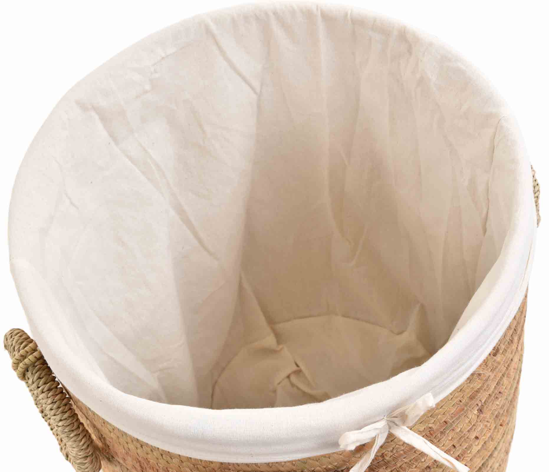 Runder Wäschekorb mit Deckel aus Seegras – Aufbewahrungskorb mit Stoffeinsatz – Naturkorb für Badezimmer & Schlafzimmer | Ø38cm
