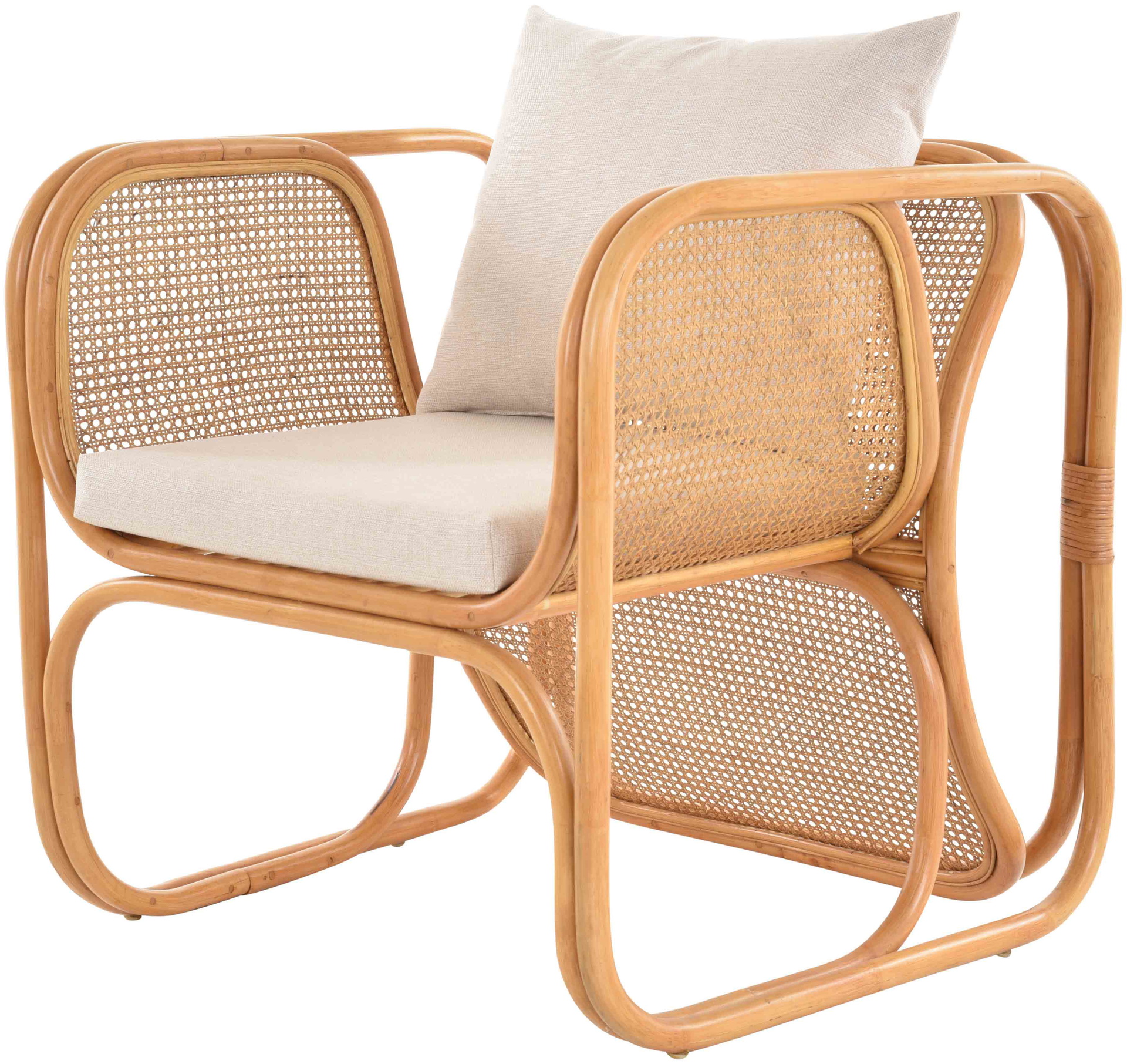 Rattan Wohnzimmerset Lounge Gruppe Natur mit Wiener Geflecht für 4 Personen | Honig
