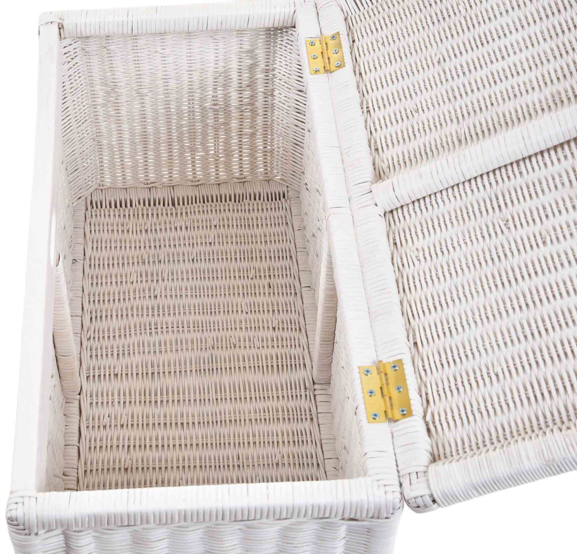 Rattan Aufbewahrungskorb mit Deckel groß | Schrankkorb Klappdeckel Weiss
