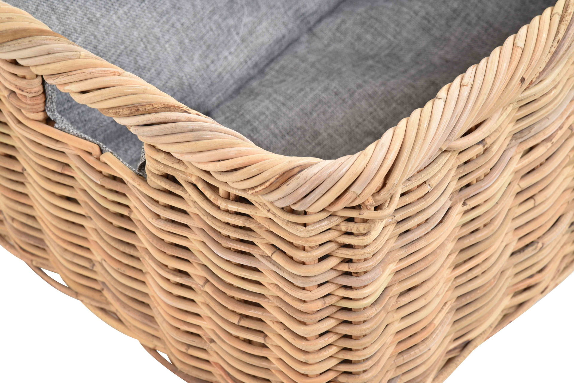 Geflochtener Tragekorb aus Rattan mit Stoff für Kaminholz & Aufbewahrung 60cm | Koobo Hell