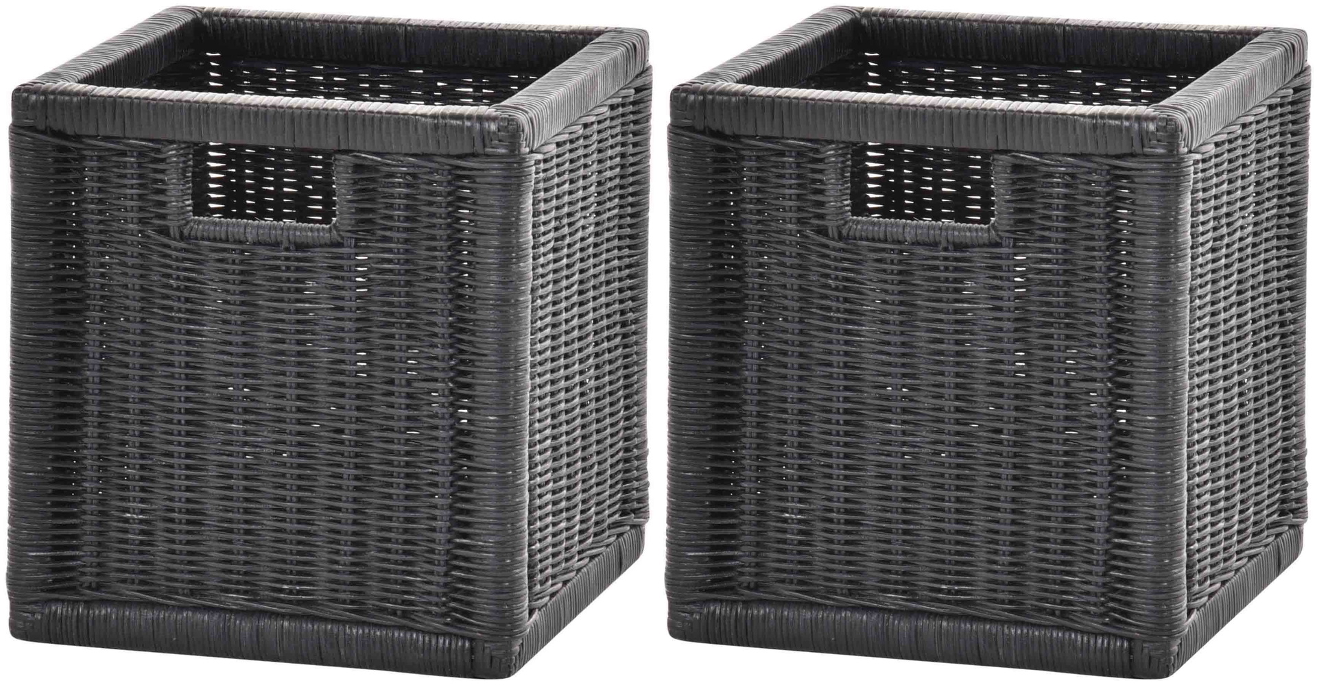 Quadratischer Regal-Korb aus Rattan 2er Set Schwarz