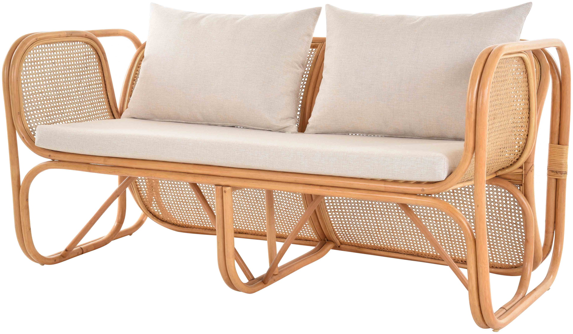Rattan Wohnzimmerset Lounge Gruppe Natur mit Wiener Geflecht für 4 Personen | Honig