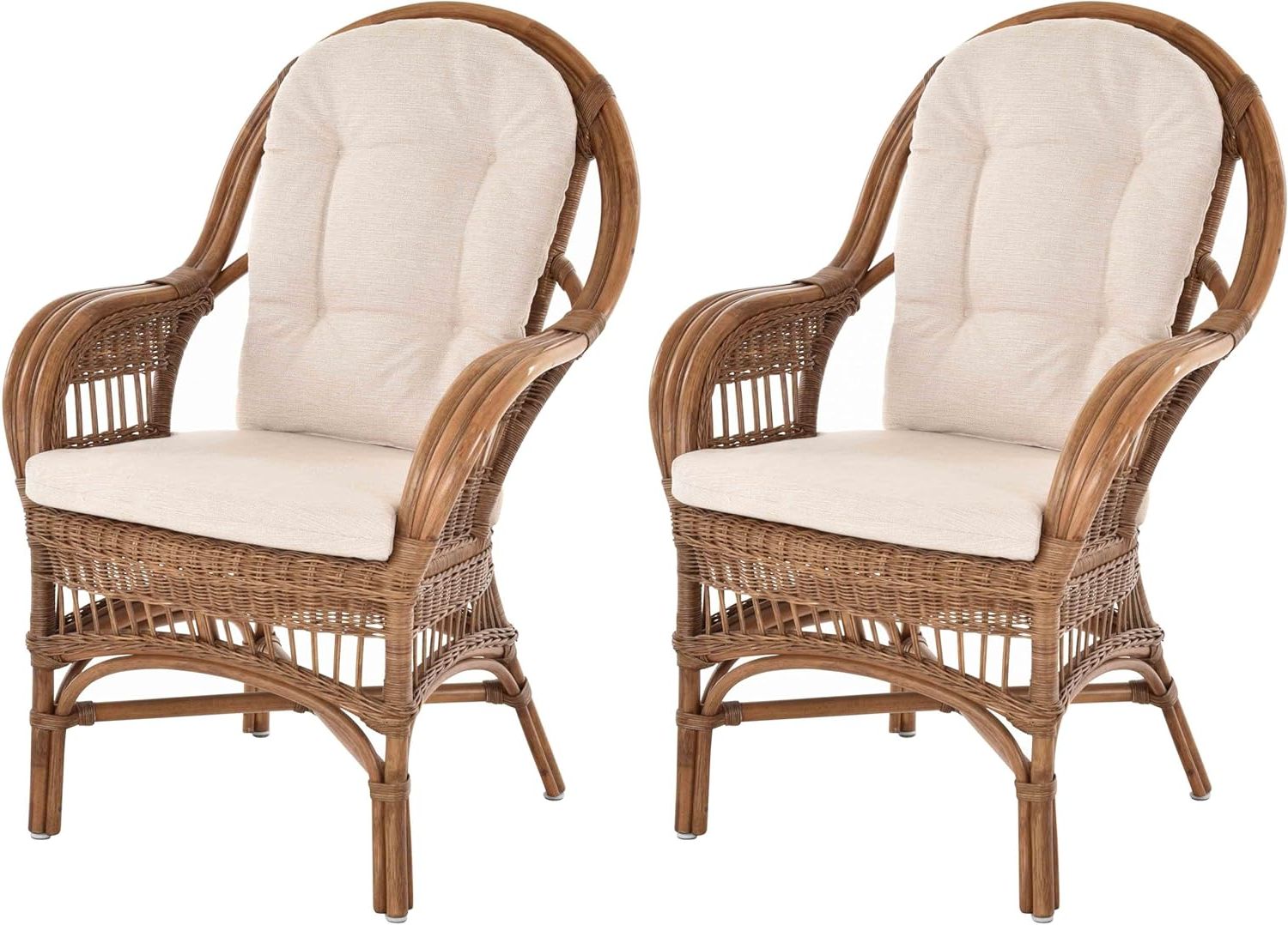 Moderner Korbsessel Finca aus Rattan mit hoher Lehne 2er Set | Hellbraun