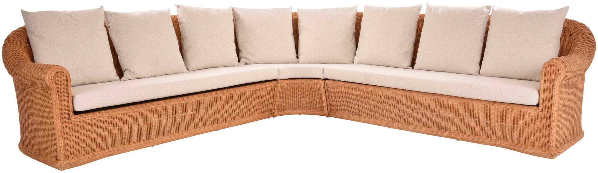 Elegantes Wohnzimmer Ecksofa St.Tropez 290 x 290cm aus Rattan | Terracotta