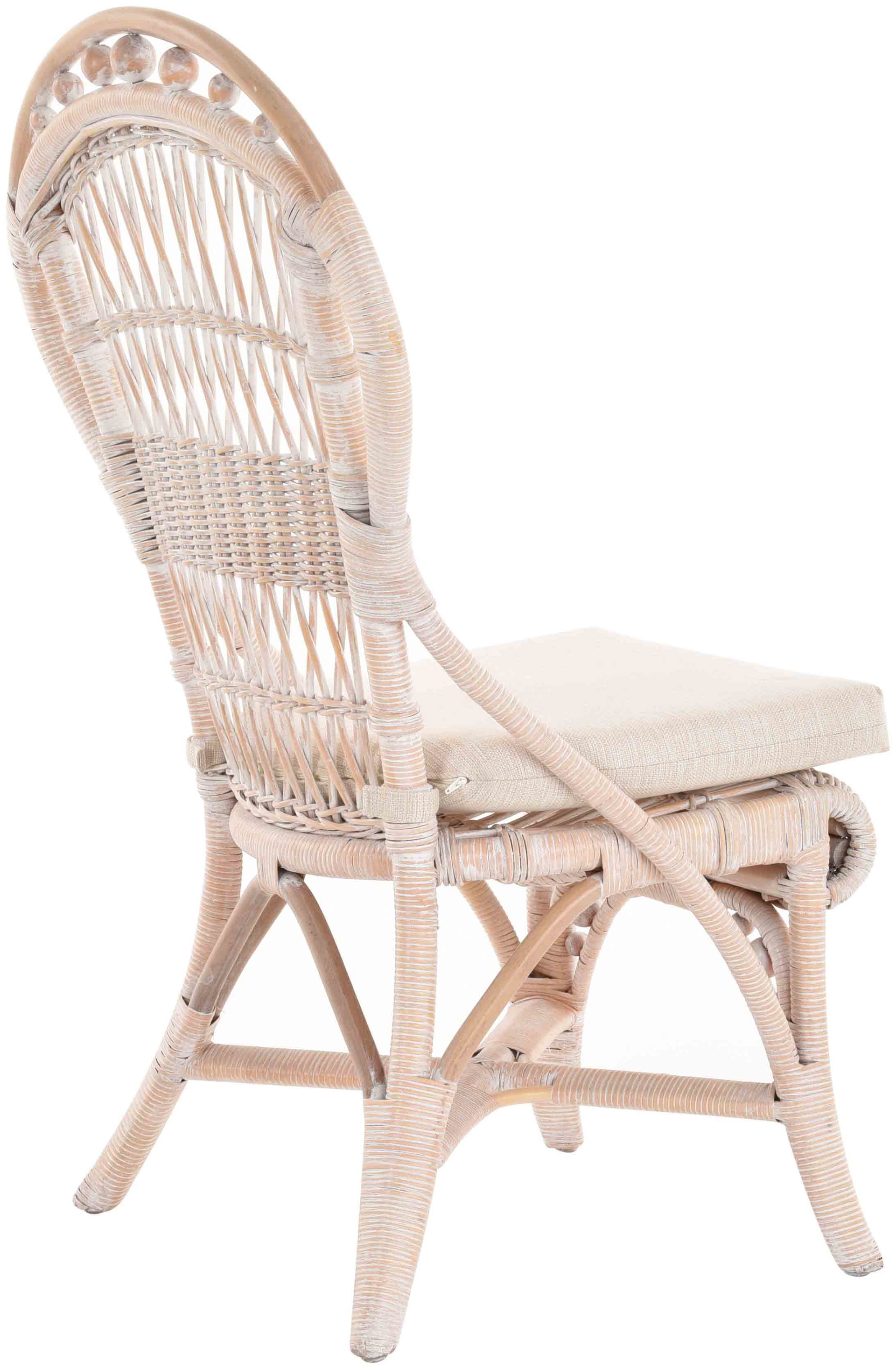 Kunstvoller Korb Esszimmerstuhl aus Rattan im Landhausstil mit Sitzkissen | Vintage Weiß