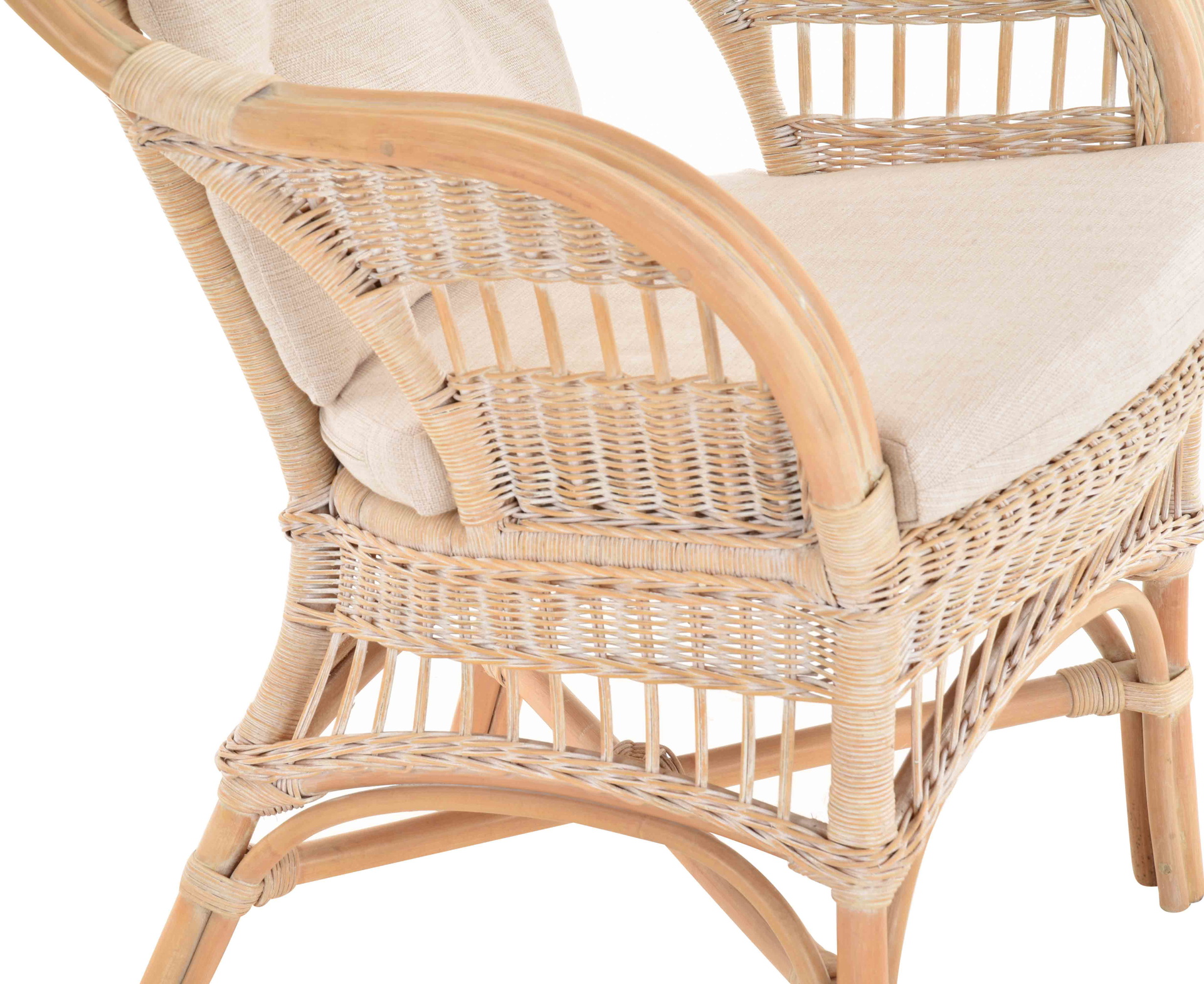 Moderner Korbsessel Finca aus Rattan mit hoher Lehne 2er Set | Vintage Weiß