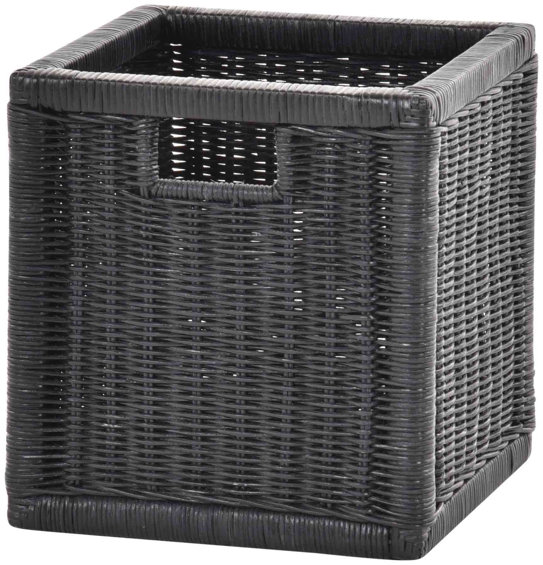 Quadratischer Regal-Korb aus Rattan 2er Set Schwarz