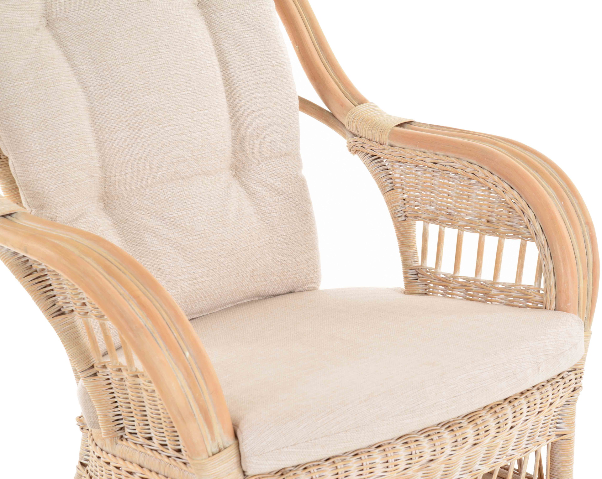 Moderner Korbsessel Finca aus Rattan mit hoher Lehne 2er Set | Vintage Weiß