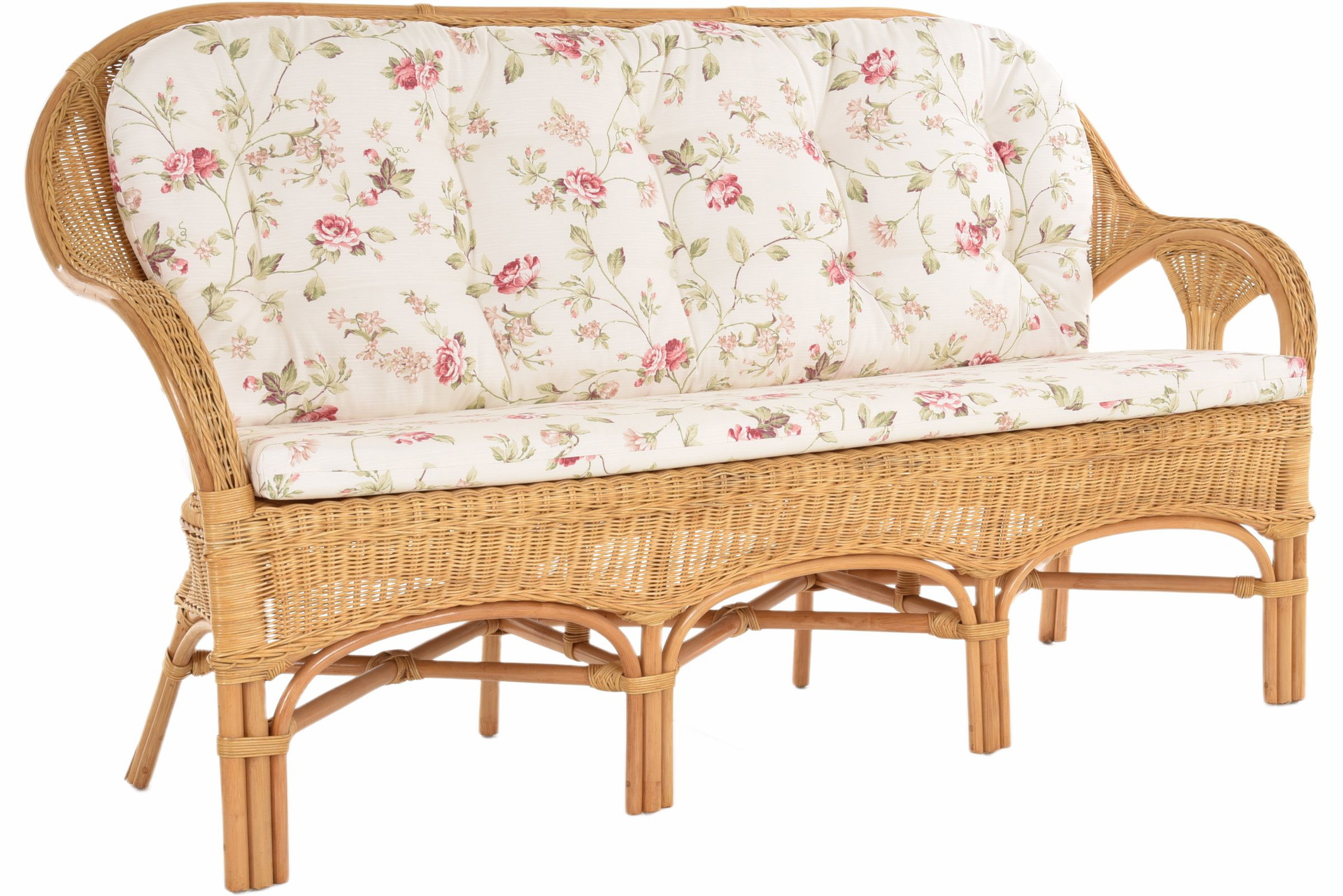 Komfort Esszimmer Sitzbank 3-Sitzer Palma aus Rattan mit Kissen | Honig