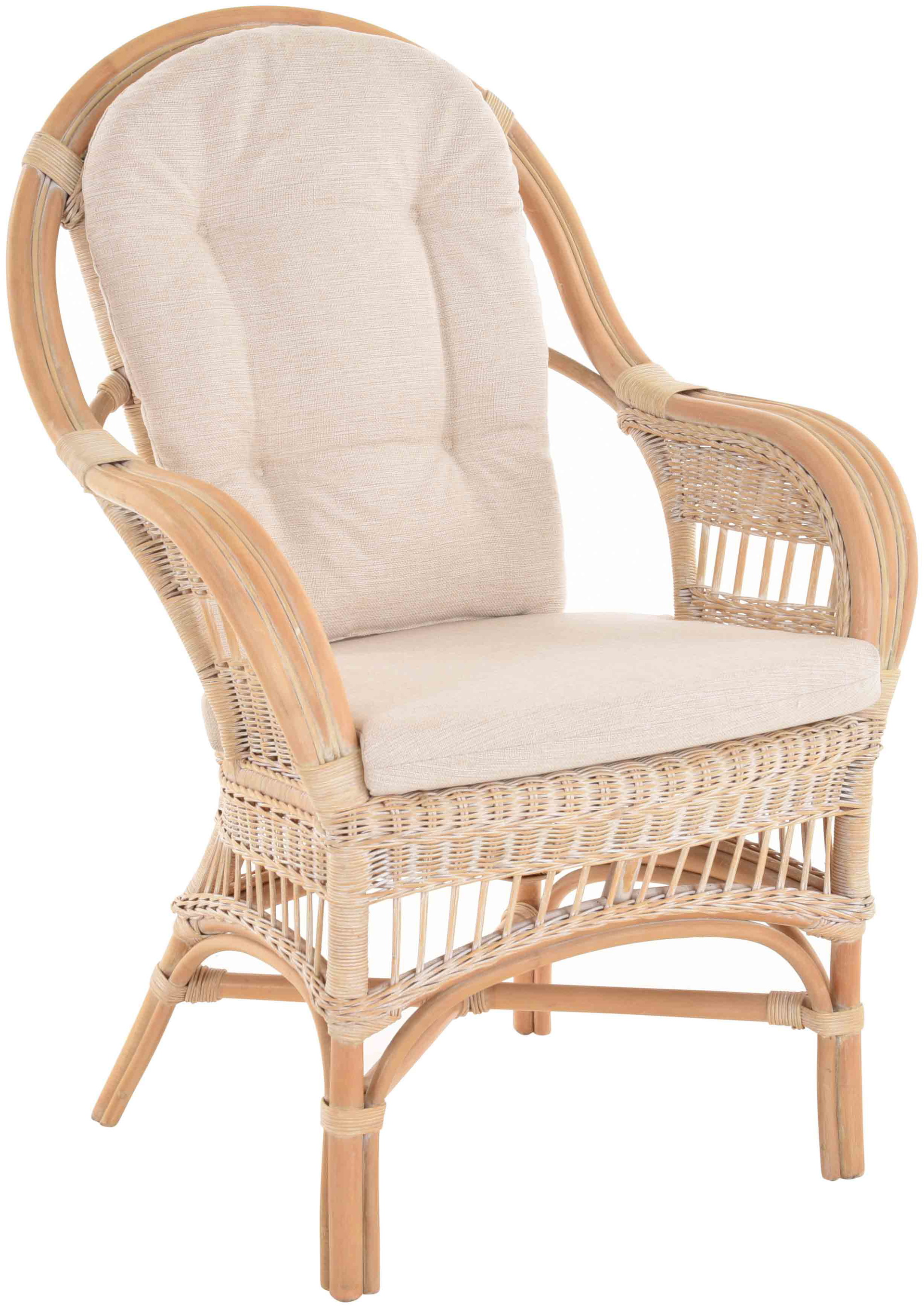 Moderner Korbsessel Finca aus Rattan mit hoher Lehne 2er Set | Vintage Weiß