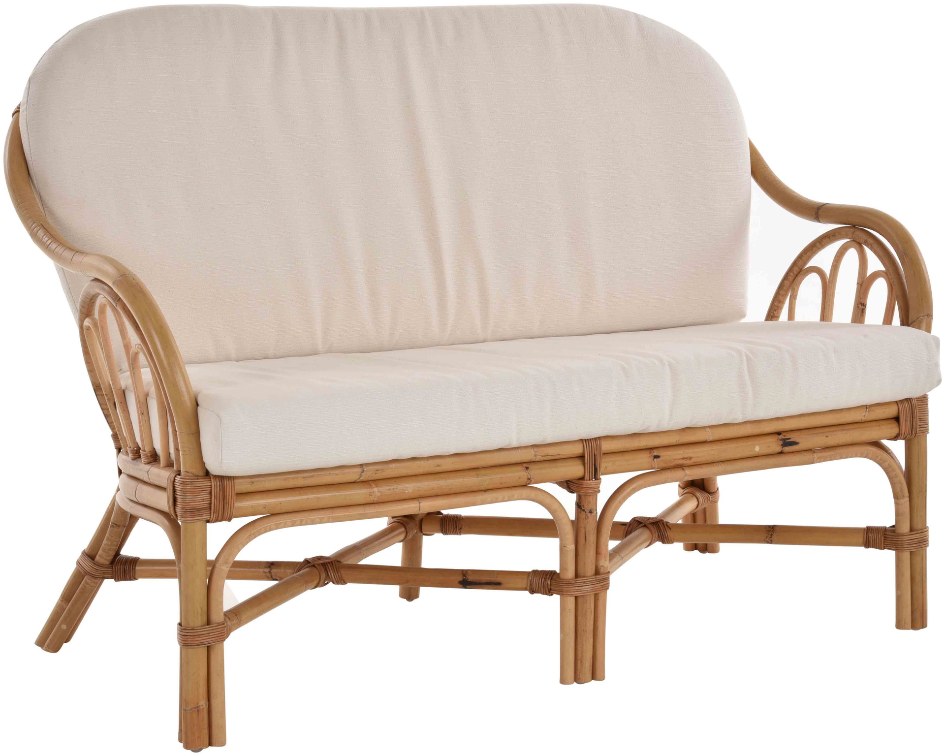 Rattan Sofa Manau 2-Sitzer Wohnzimmersofa mit beigen Polstern