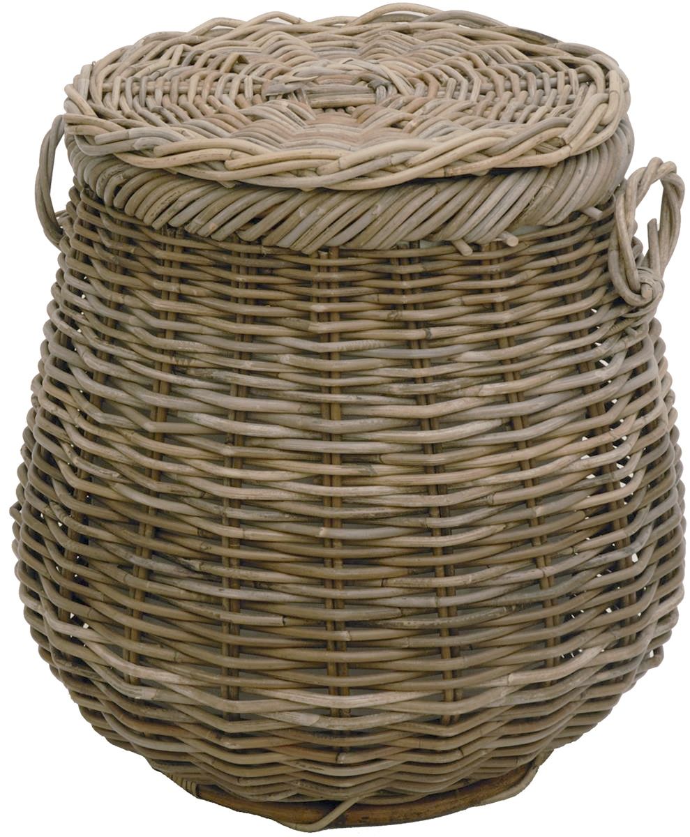 Runder Wäschekorb mit Deckel in Tonnenform Ø50cm aus Rattan mit Stoffinlett | Koobo Grau