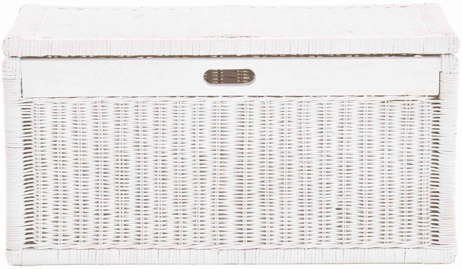 Rattan Aufbewahrungskorb mit Deckel groß | Schrankkorb Klappdeckel Weiss