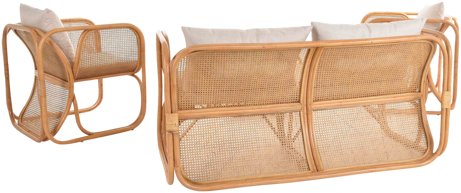 Rattan Wohnzimmerset Lounge Gruppe Natur mit Wiener Geflecht für 4 Personen | Honig