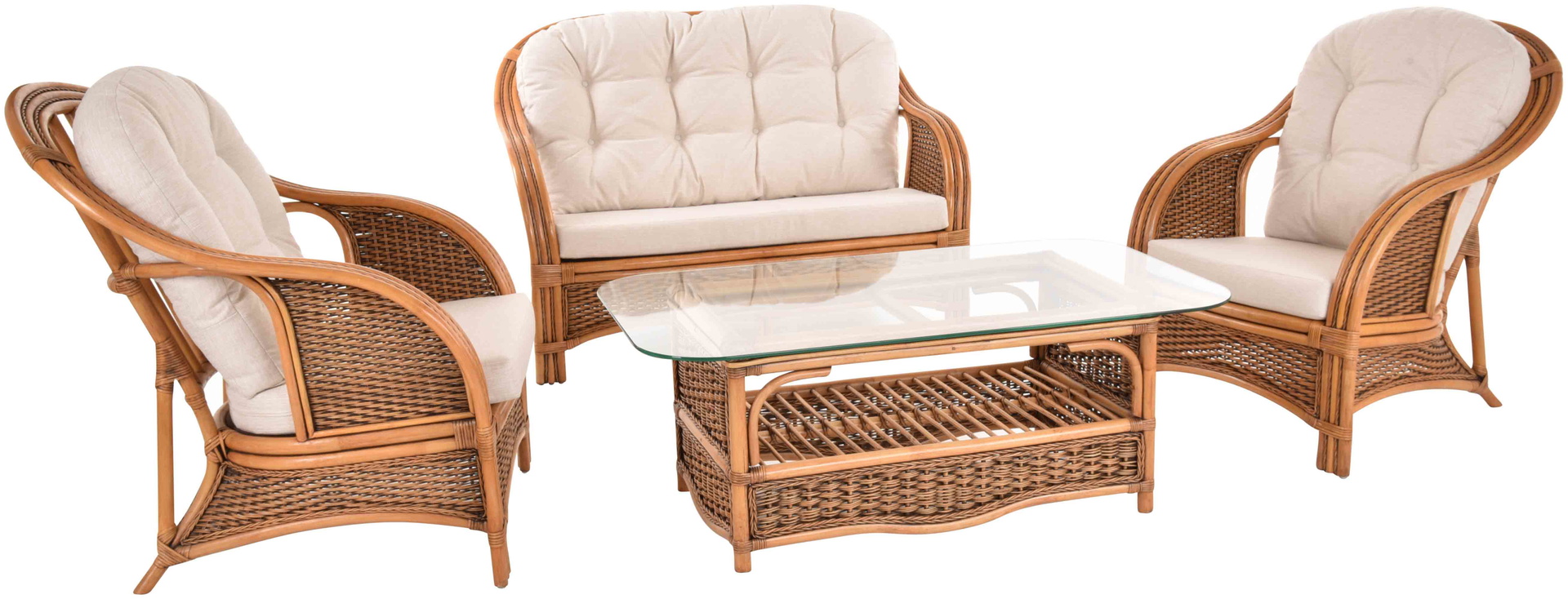 Elegantes Rattanmöbel Set Win für 4 Personen | Vintage Braun