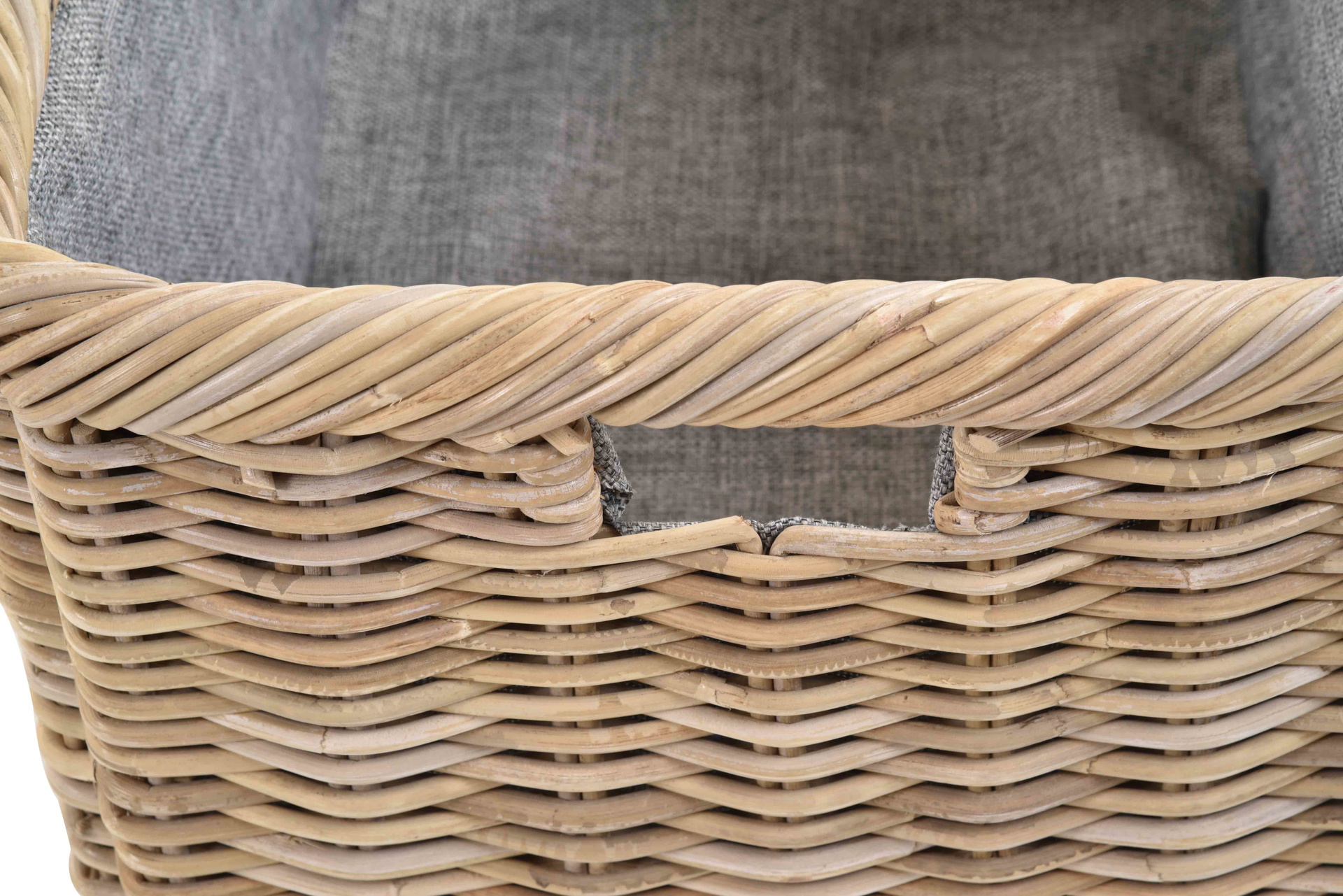 Geflochtener Tragekorb aus Rattan mit Stoff für Kaminholz & Aufbewahrung 60cm | Koobo Grau