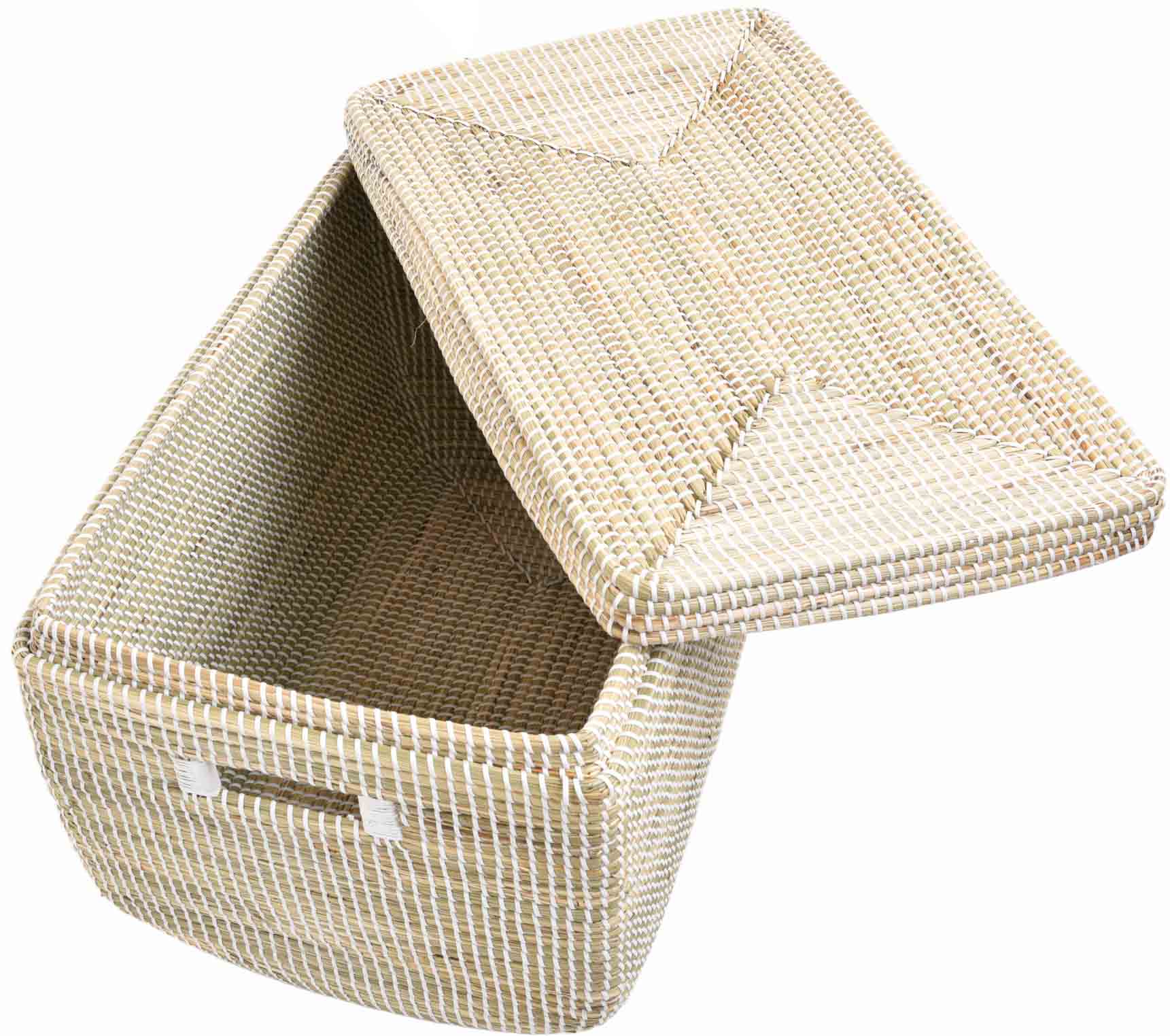 Große Aufbewahrungsbox mit Deckel aus Seegras  66x40x40cm | Natur