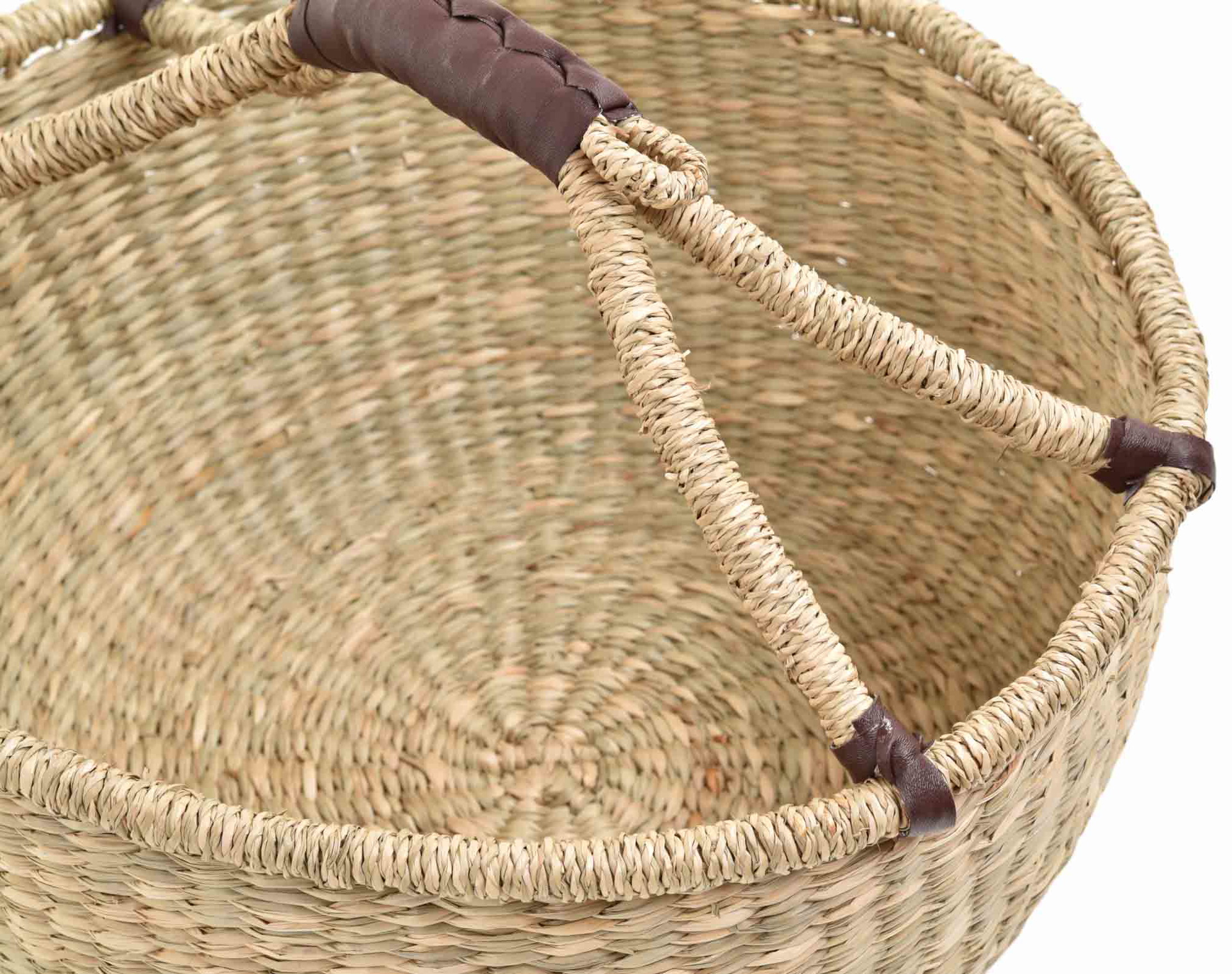 Runder Einkaufskorb aus Seegras mit Henkel und Kunstledergriff - Bolga Korb Design | Natur