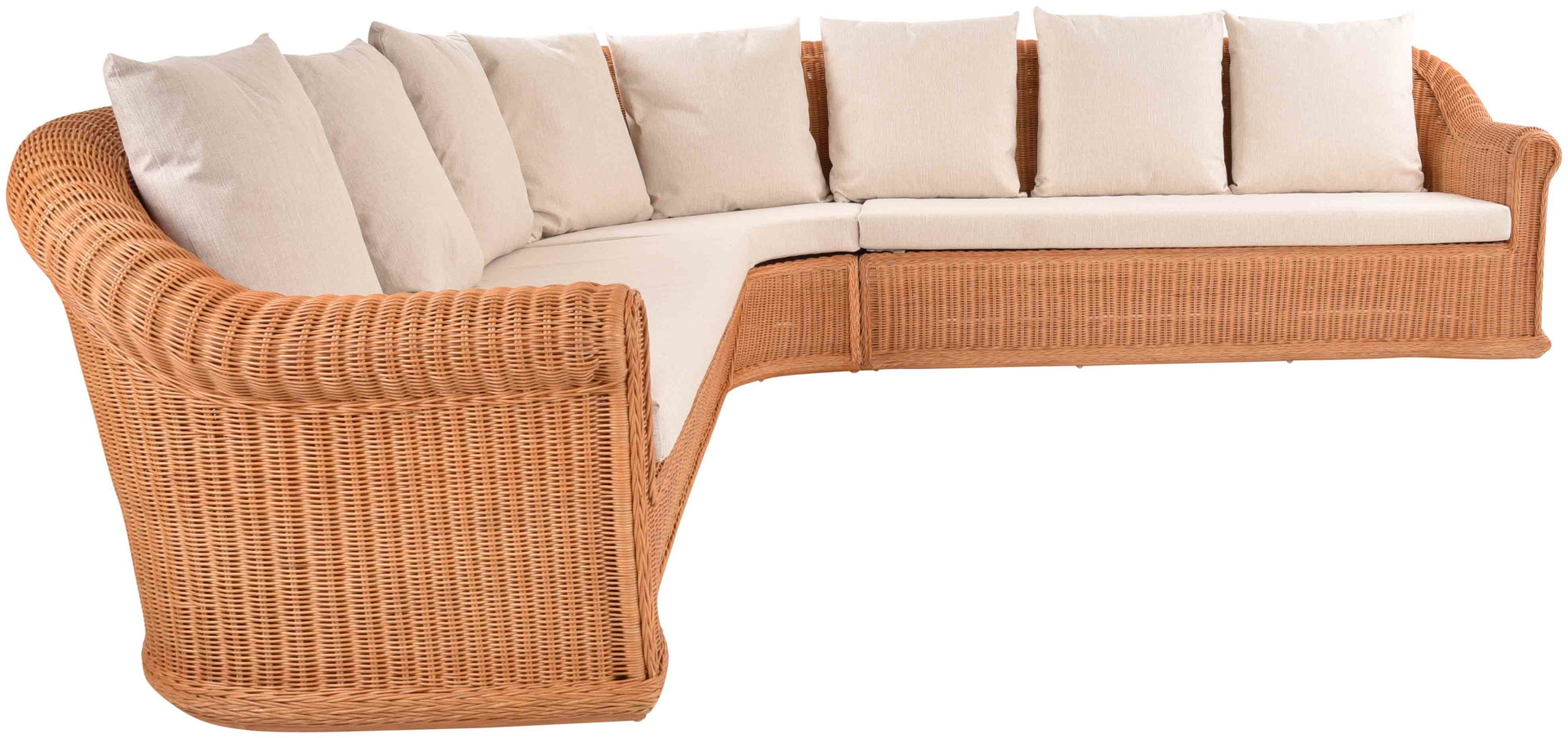Elegantes Wohnzimmer Ecksofa St.Tropez 290 x 290cm aus Rattan | Terracotta