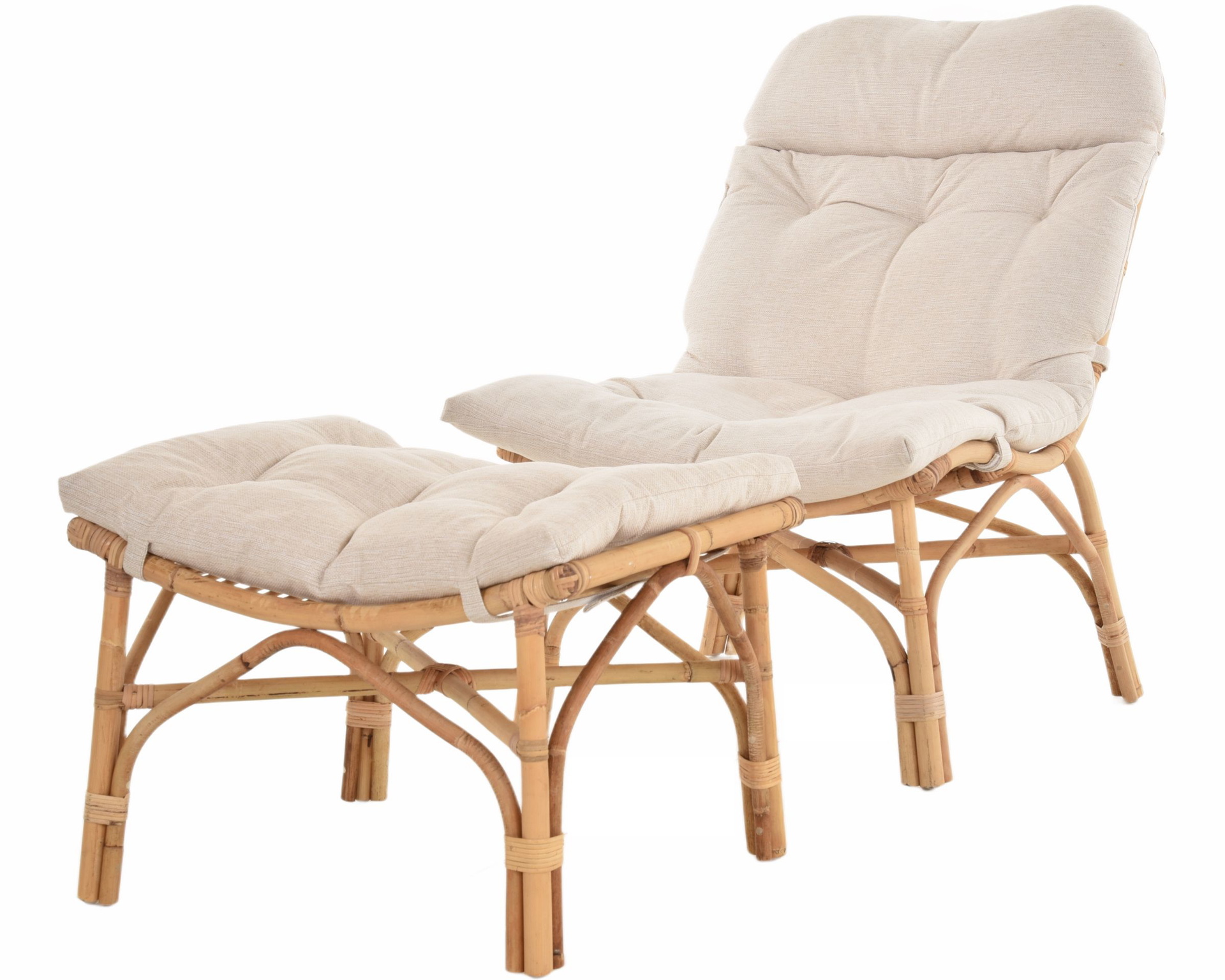 Loungestuhl mit Hocker Pai aus Natur Rattan | Manau