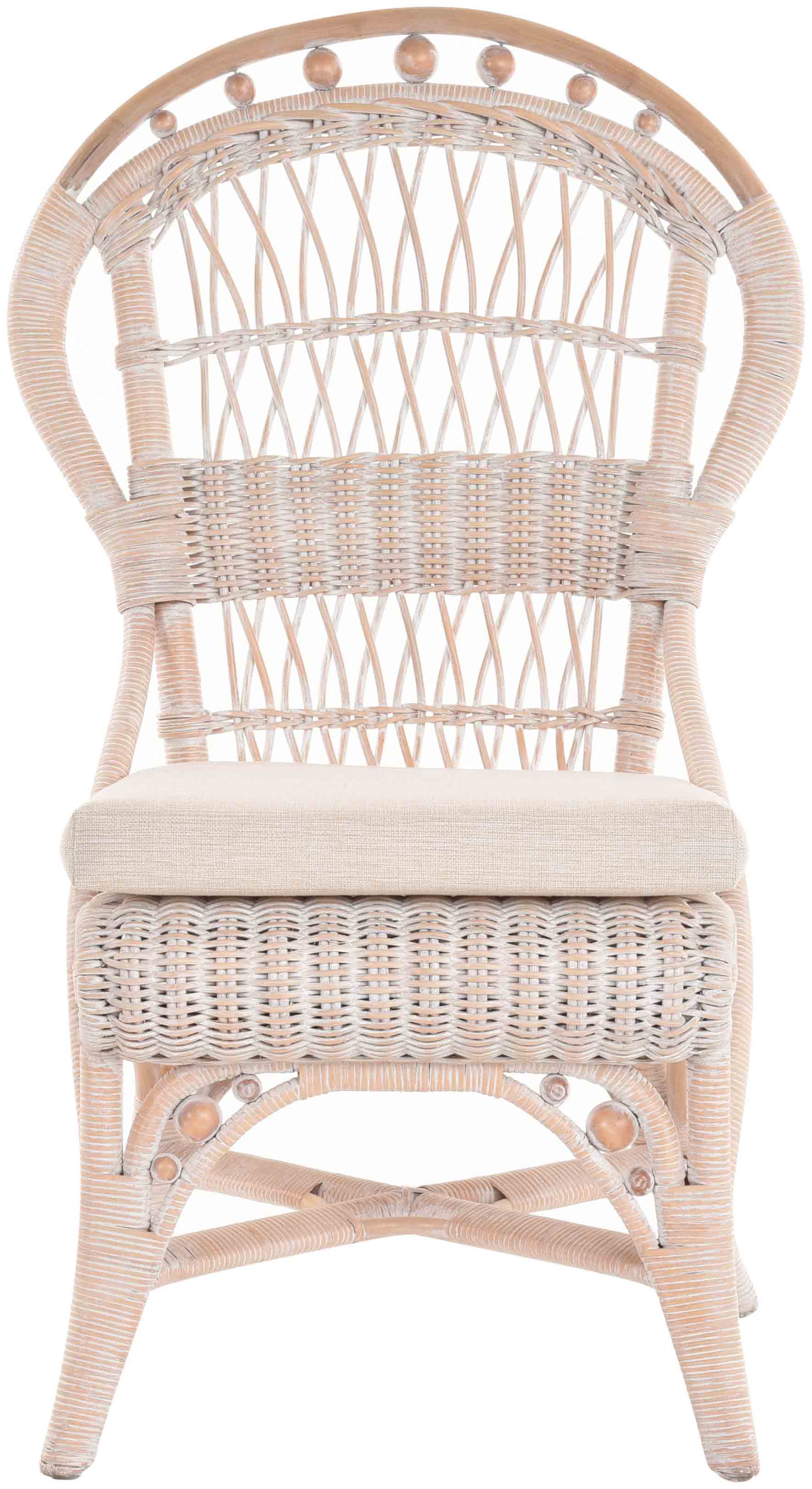 Kunstvoller Korb Esszimmerstuhl aus Rattan im Landhausstil mit Sitzkissen | Vintage Weiß
