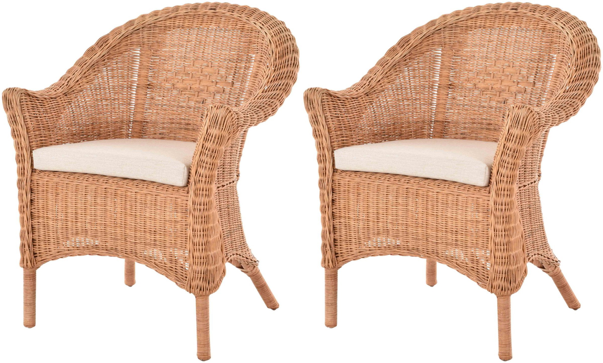 Geflochtener Korbsessel Primavera aus Rattan für Wintergarten & Esszimmer 2er Set | Boondott
