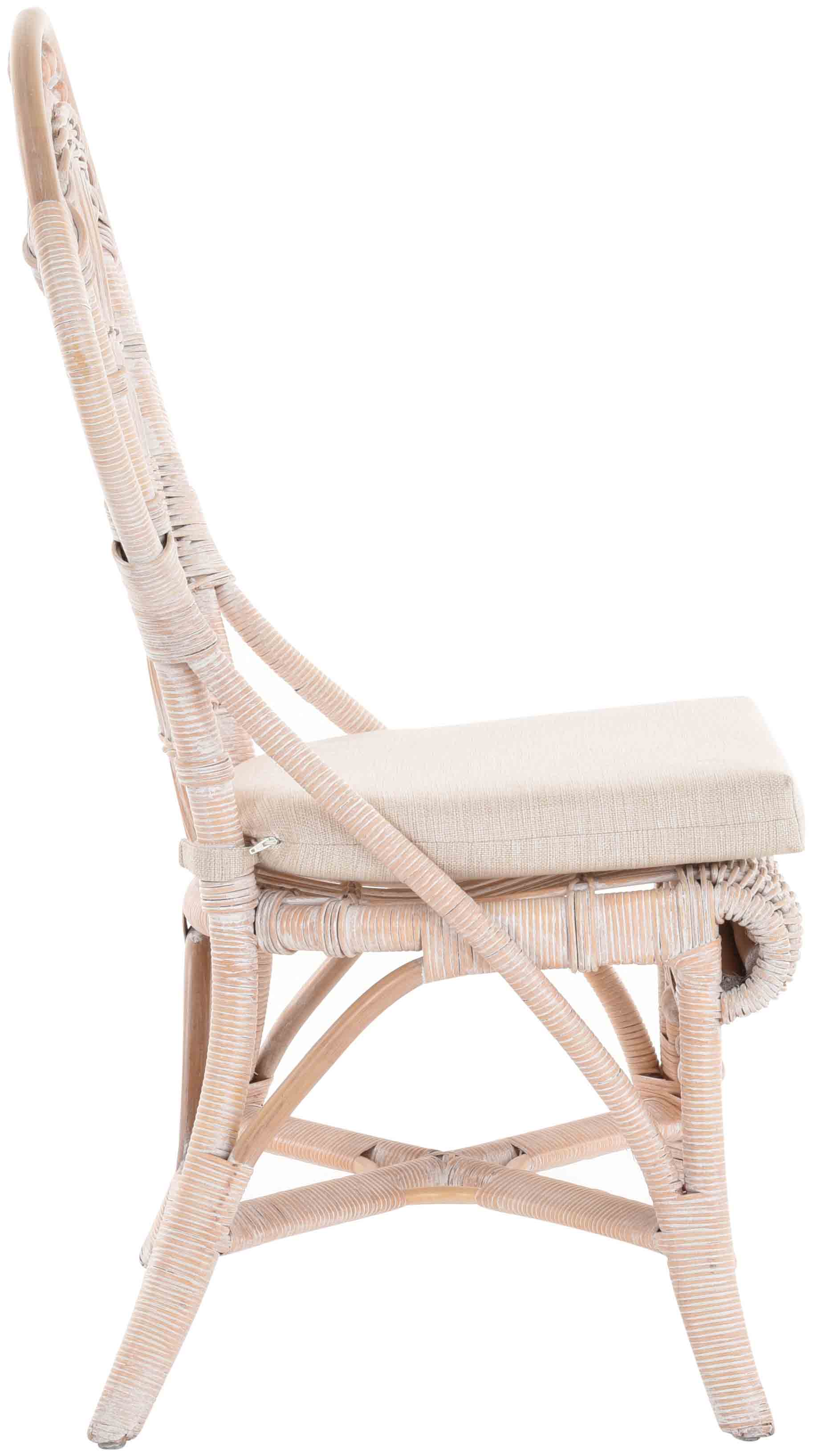 Kunstvoller Korb Esszimmerstuhl aus Rattan im Landhausstil mit Sitzkissen | Vintage Weiß