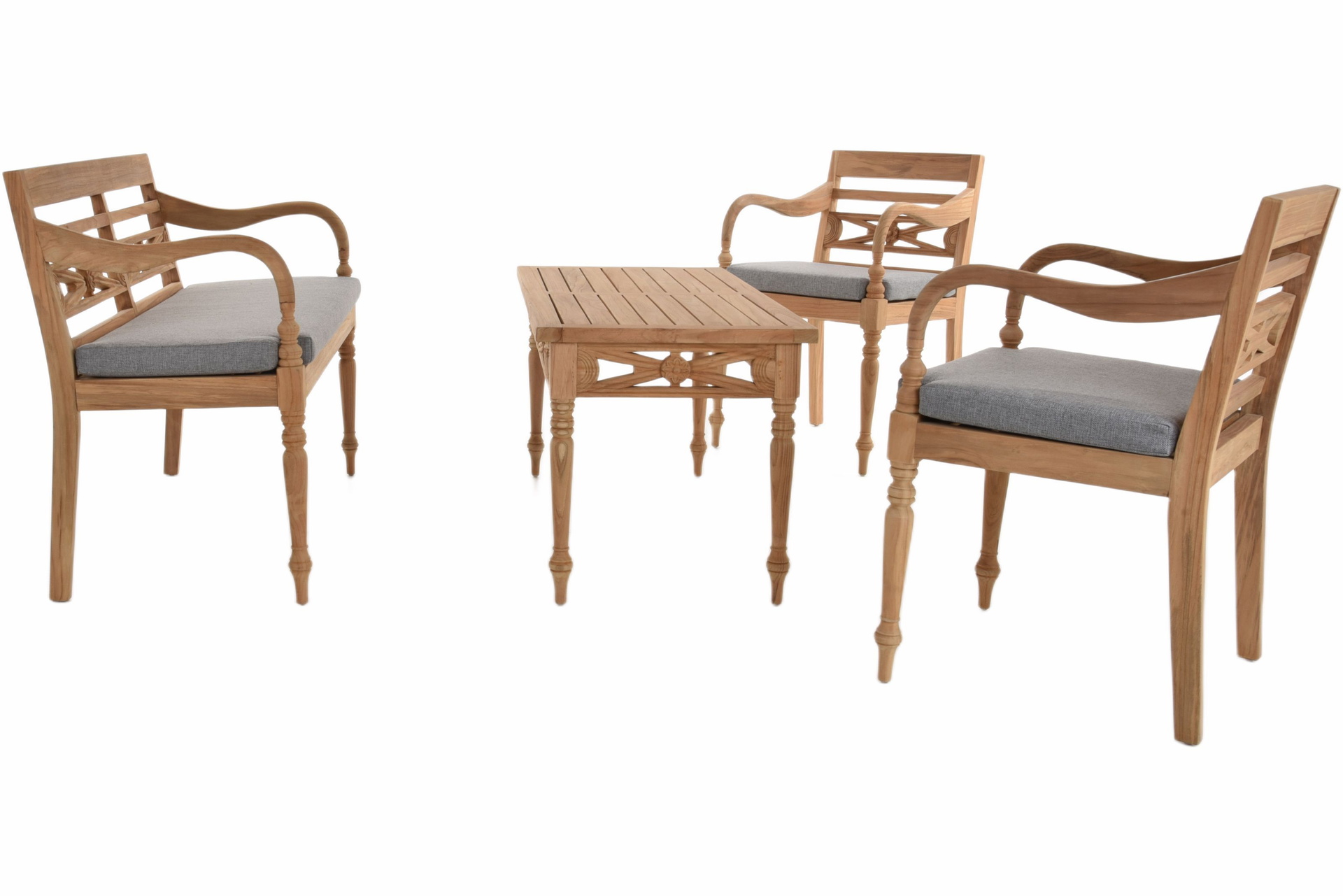Teakholz Lounge-Set Batavia Gartengarnitur mit Sitzkissen