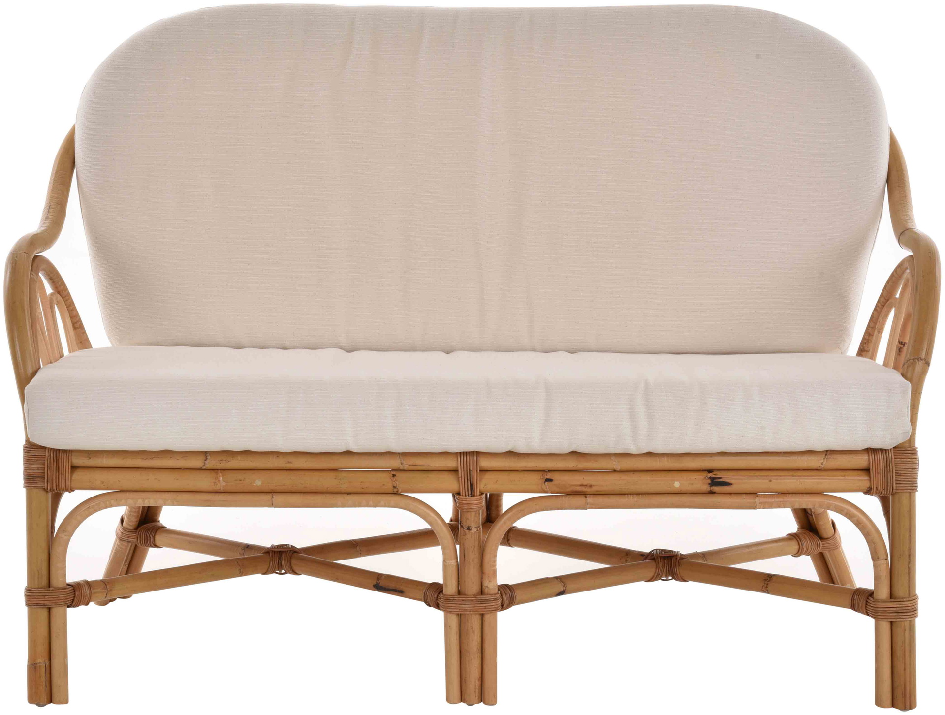 Rattan Sofa Manau 2-Sitzer Wohnzimmersofa mit beigen Polstern