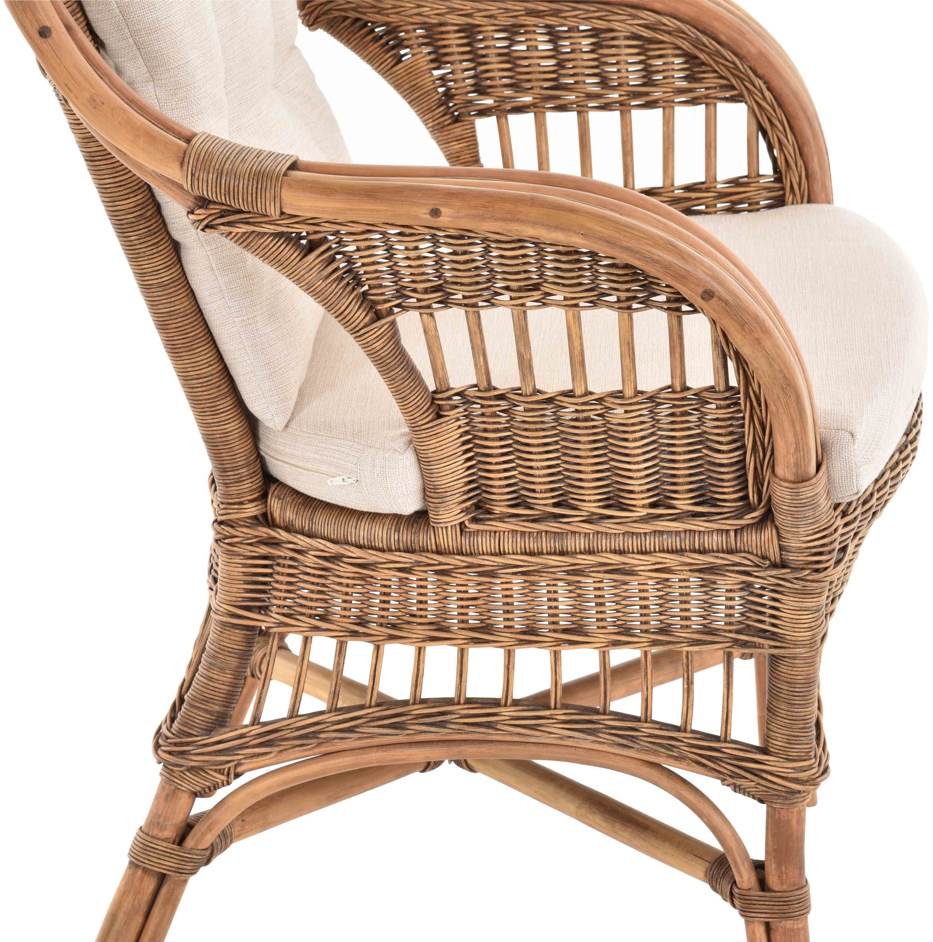Moderner Korbsessel Finca aus Rattan mit hoher Lehne 2er Set | Vintage Braun