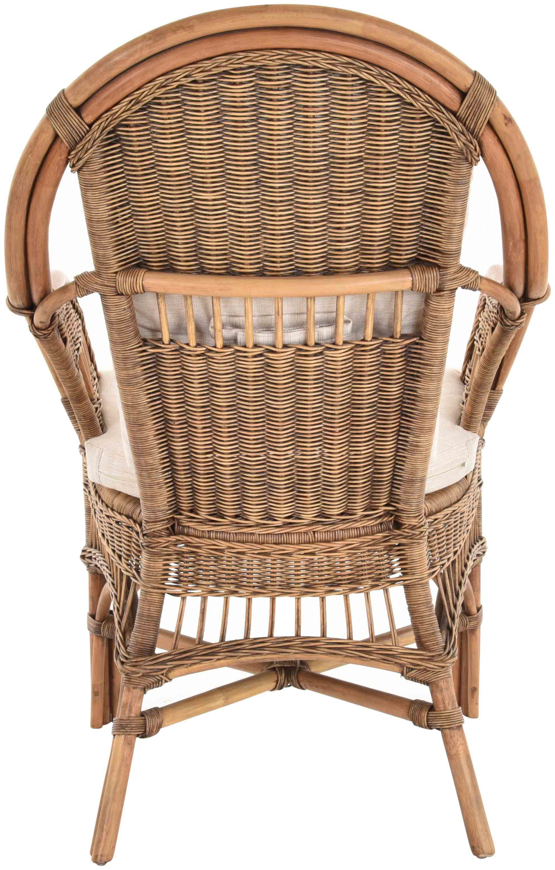 Moderner Korbsessel Finca aus Rattan mit hoher Lehne 2er Set | Vintage Braun
