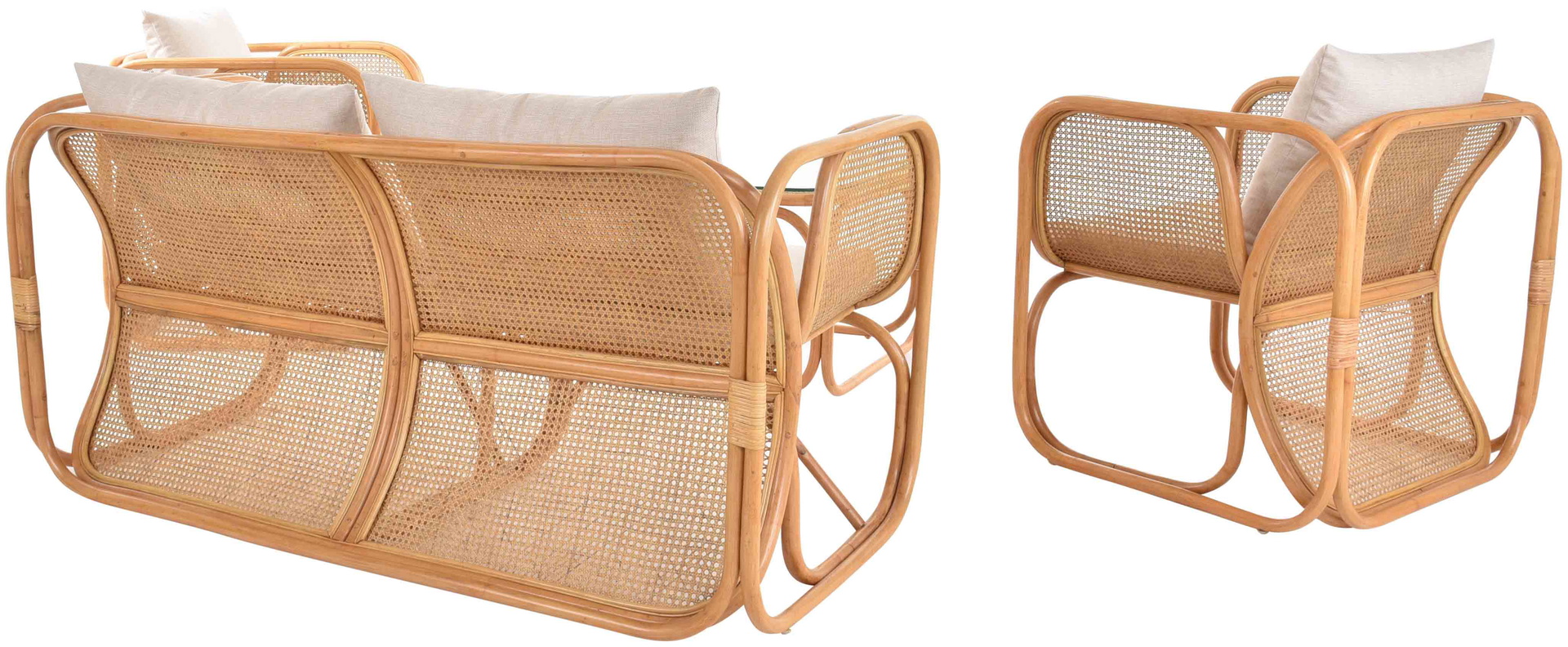 Rattan Wohnzimmerset Lounge Gruppe Natur mit Wiener Geflecht für 4 Personen | Honig