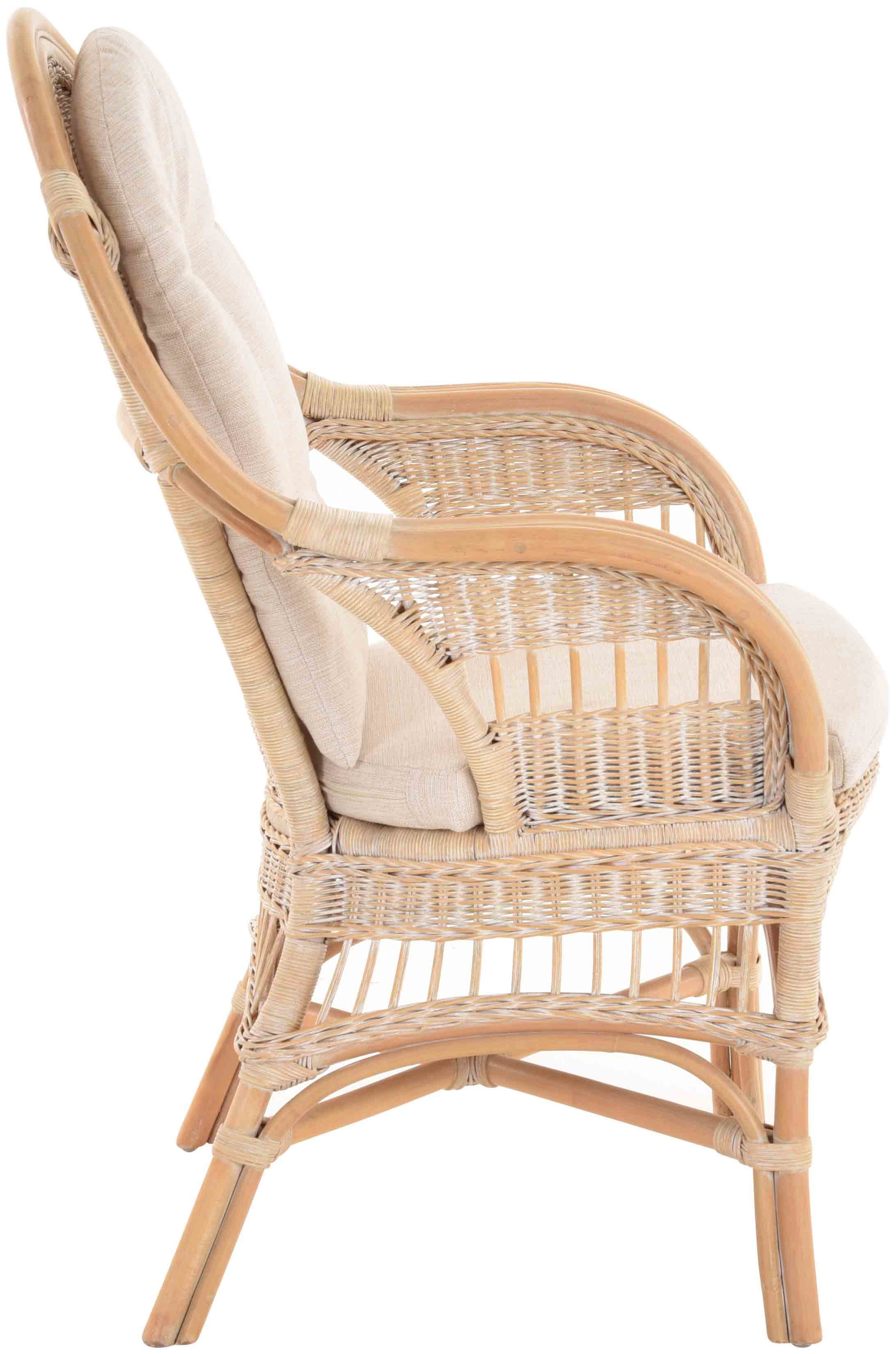 Moderner Korbsessel Finca aus Rattan mit hoher Lehne 2er Set | Vintage Weiß