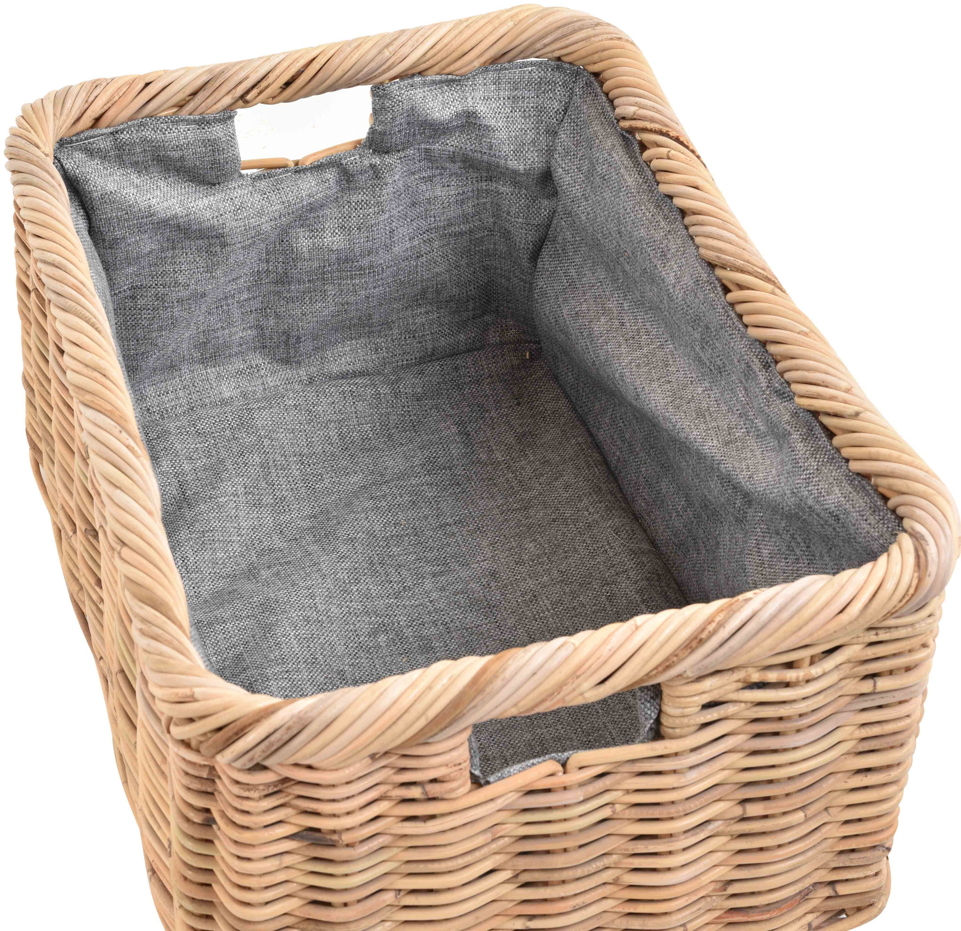 Geflochtener Tragekorb aus Rattan mit Stoff für Kaminholz & Aufbewahrung 60cm | Koobo Hell