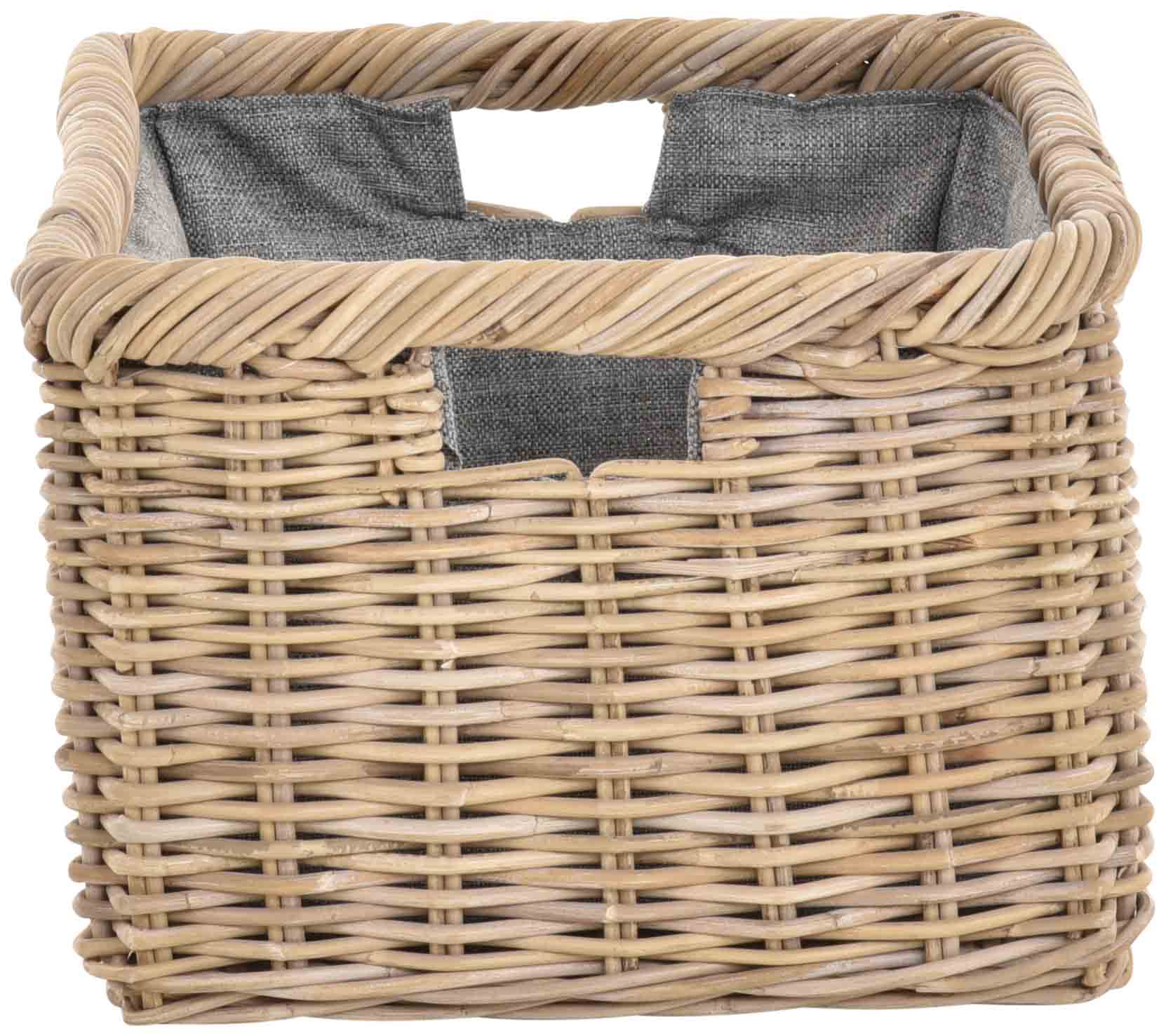Geflochtener Tragekorb aus Rattan mit Stoff für Kaminholz & Aufbewahrung 60cm | Koobo Grau