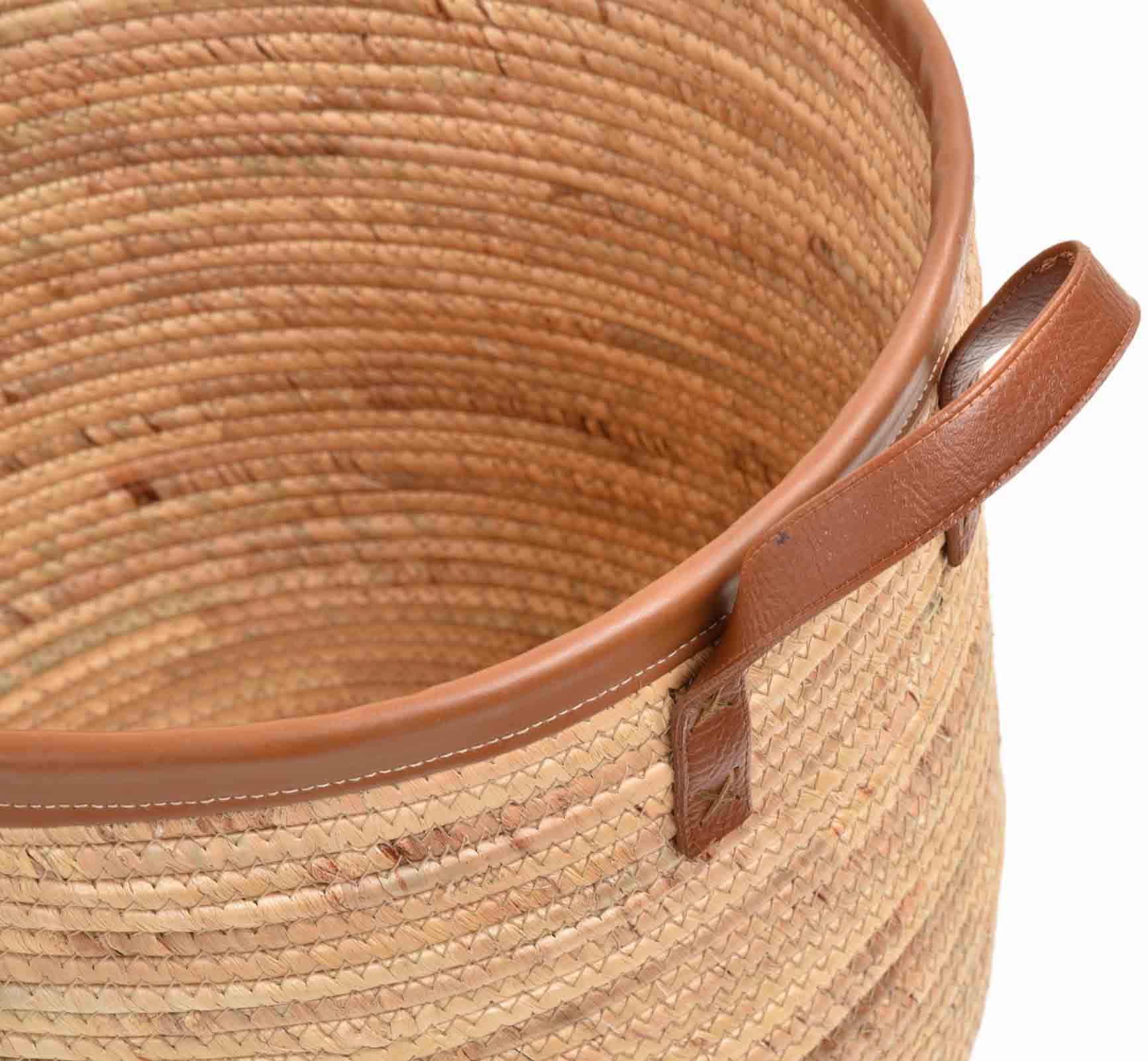 Großer Aufbewahrungskorb aus Seegras mit Leder-Tragegriffen – Wäschekorb & Spielzeugkorb im Boho Look