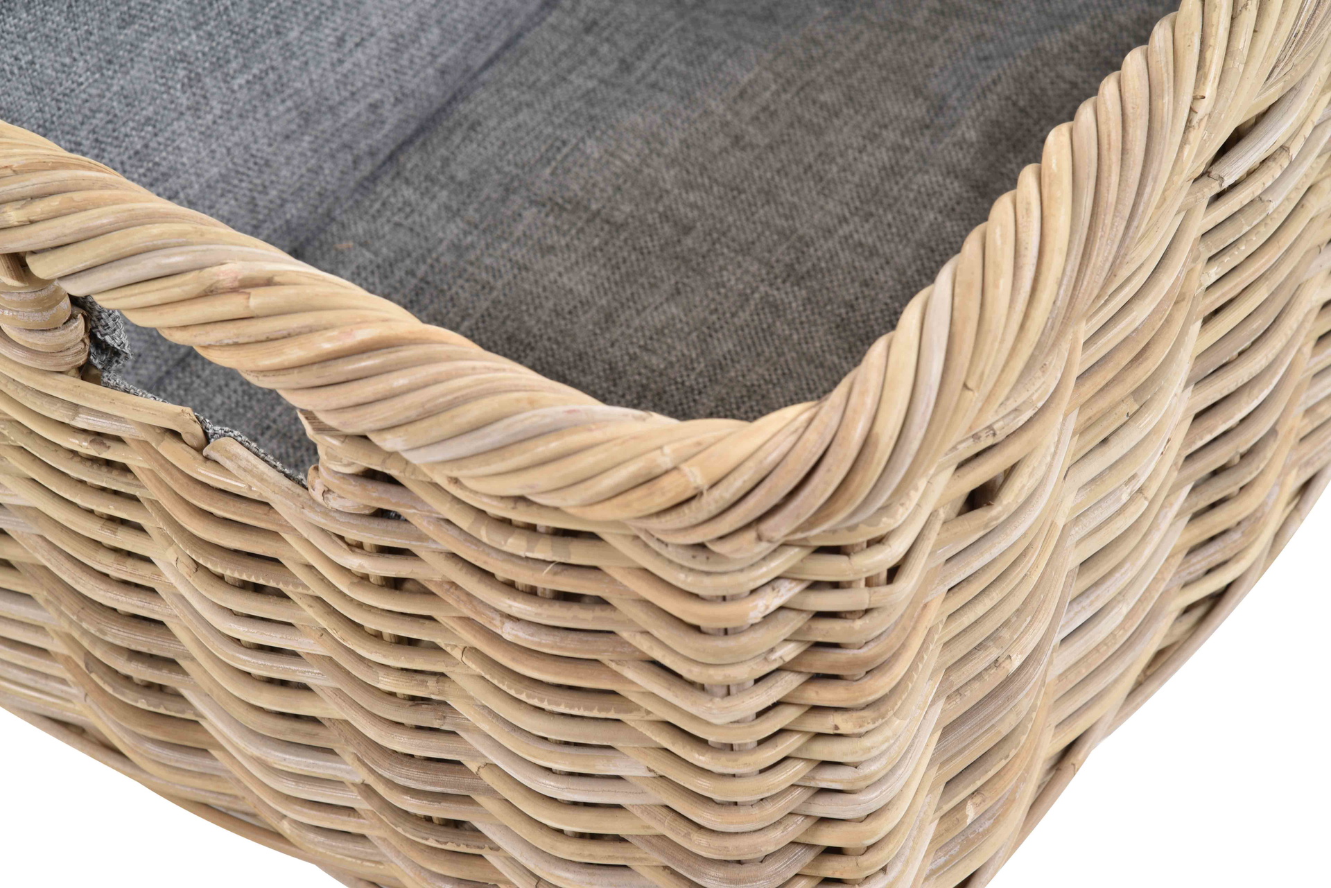 Geflochtener Tragekorb aus Rattan mit Stoff für Kaminholz & Aufbewahrung 60cm | Koobo Grau