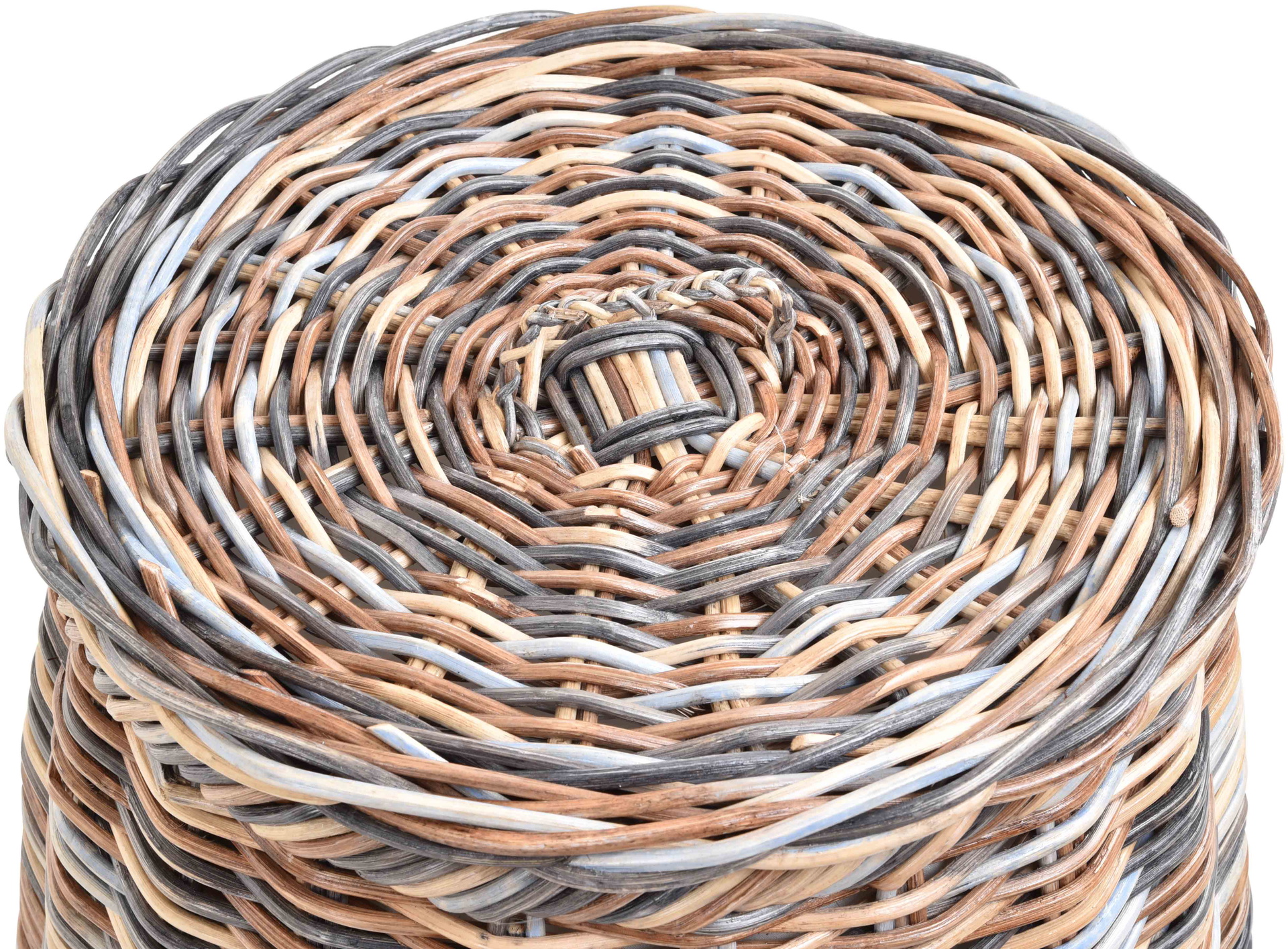 Runder Wäschekorb mit Deckel in Tonnenform Ø50cm aus Rattan mit Stoffinlett | Multicolor