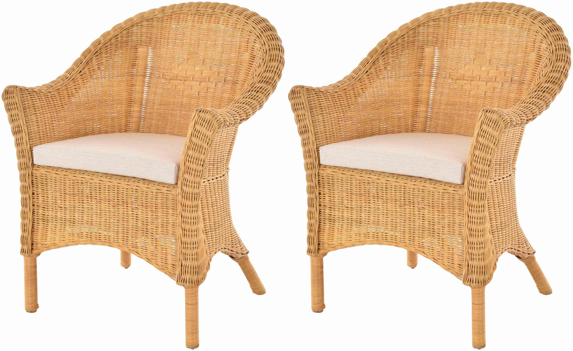 Geflochtener Korbsessel Primavera aus Rattan für Wintergarten & Esszimmer 2er Set | Honig