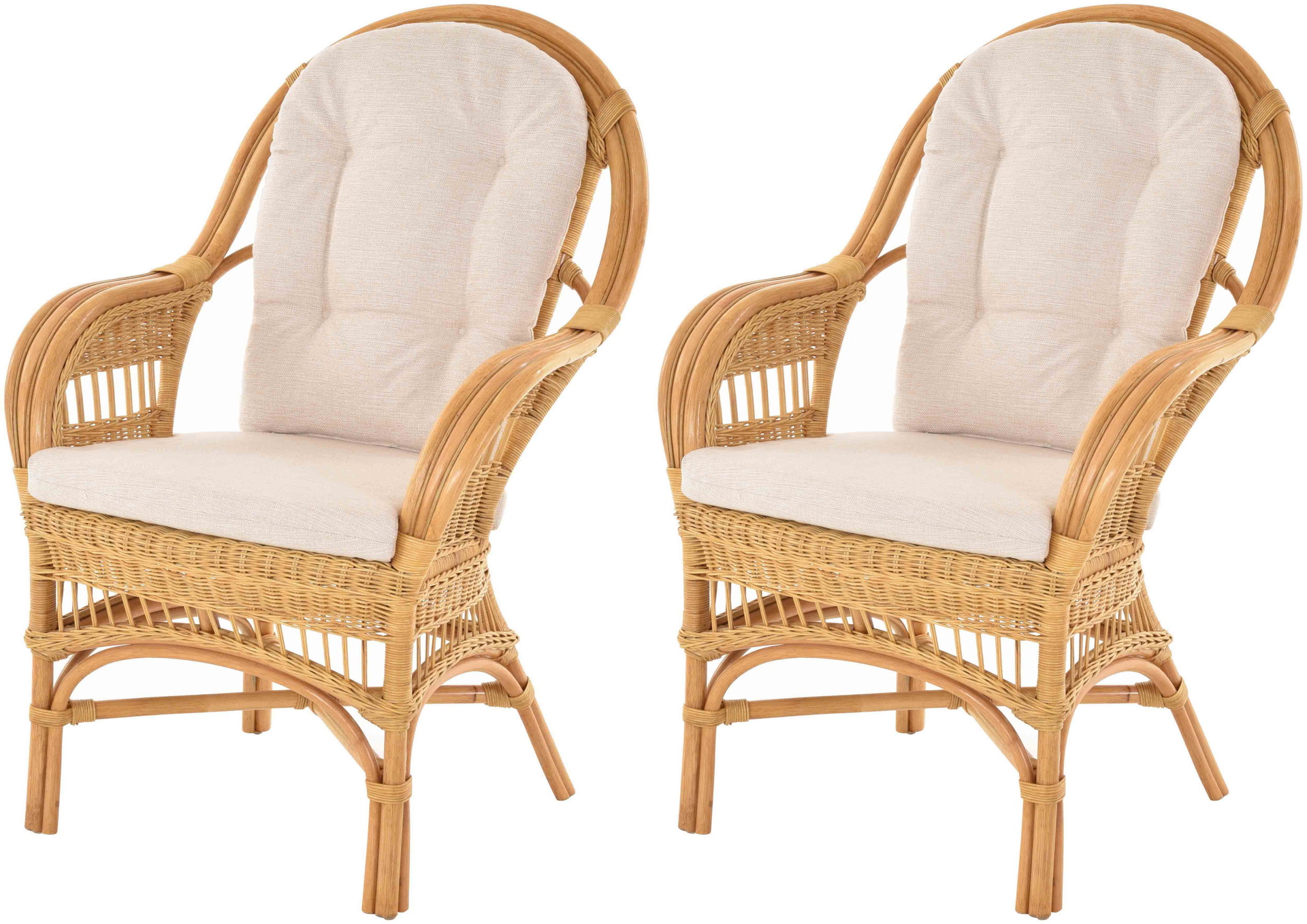 Moderner Korbsessel Finca aus Rattan mit hoher Lehne 2er Set | Honig