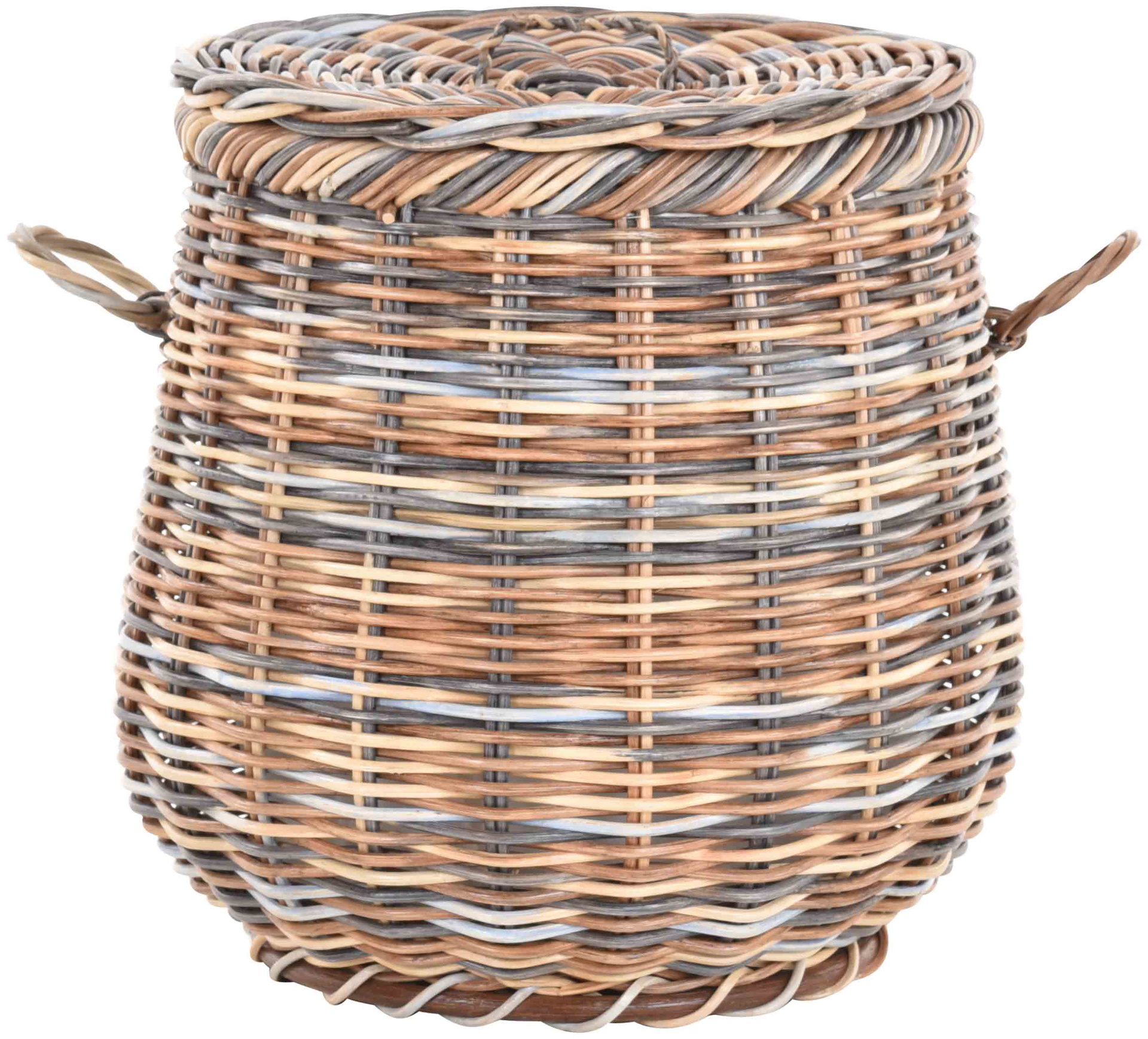 Runder Wäschekorb mit Deckel in Tonnenform Ø50cm aus Rattan mit Stoffinlett | Multicolor