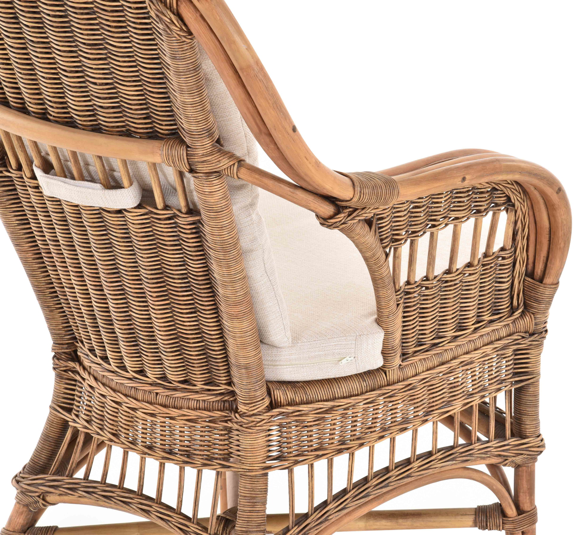 Moderner Korbsessel Finca aus Rattan mit hoher Lehne 2er Set | Vintage Braun