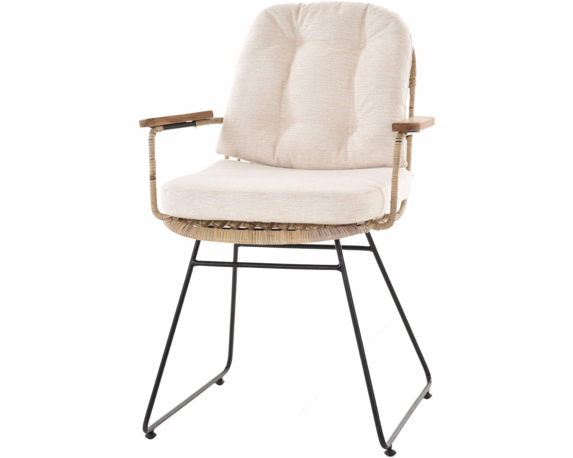 Stilvoller Esszimmer Armlehnenstuhl Charm aus Rattan mit Metallgestell | Koobo Grau