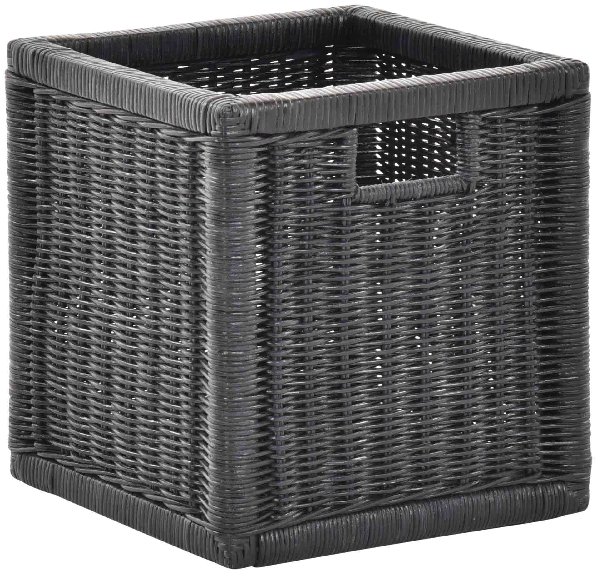 Quadratischer Regal-Korb aus Rattan 2er Set Schwarz