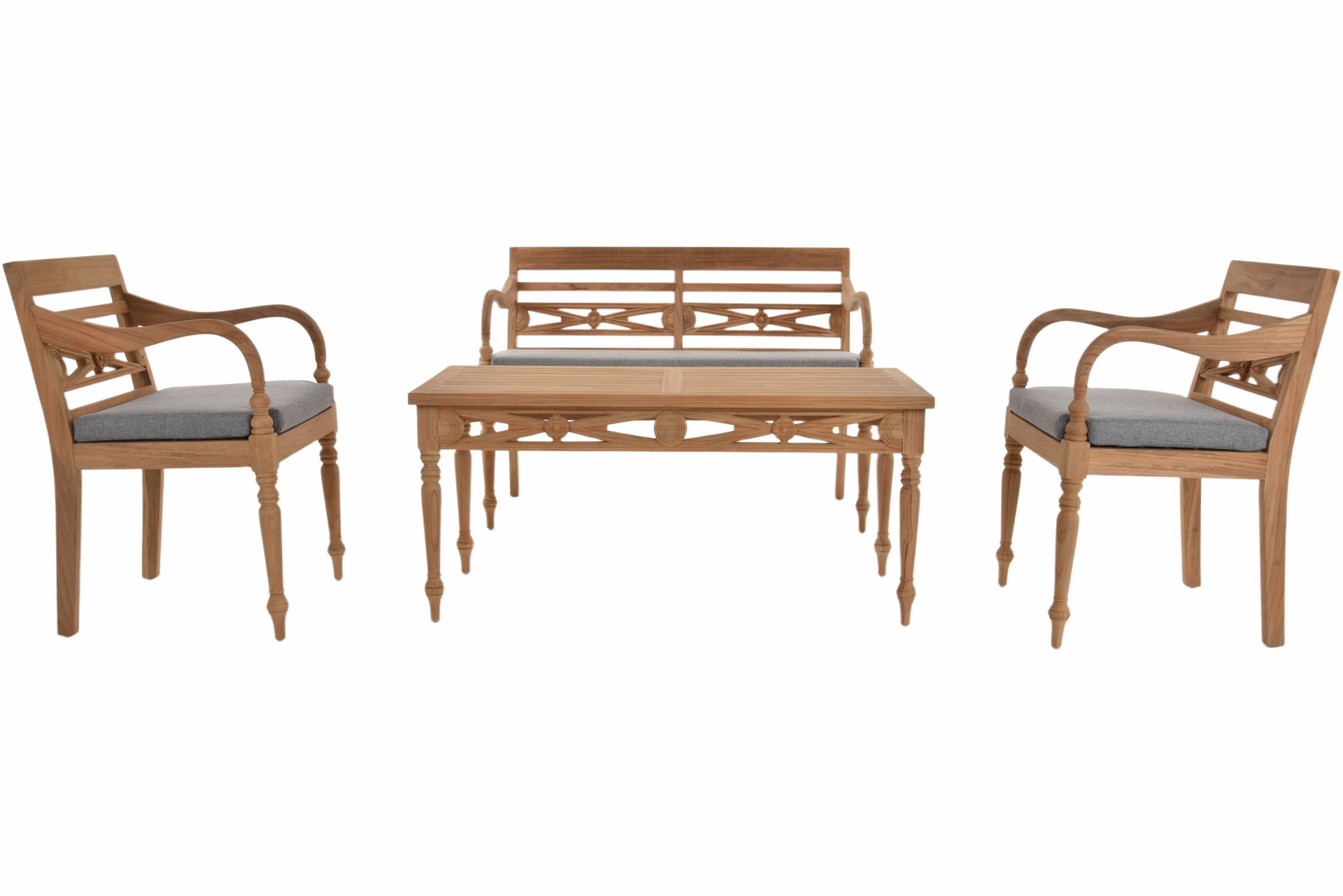 Teakholz Lounge-Set Batavia Gartengarnitur mit Sitzkissen