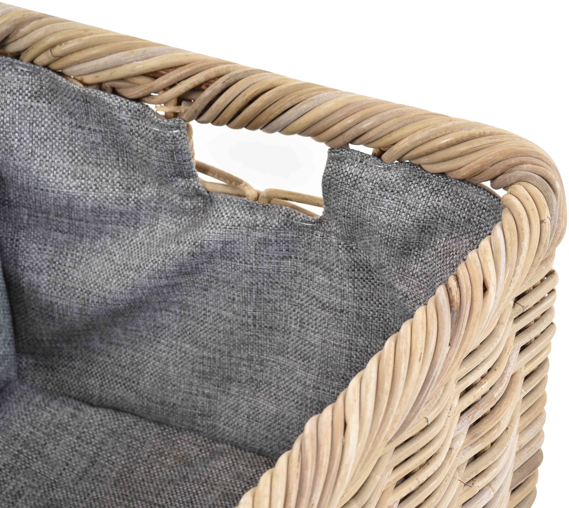 Geflochtener Tragekorb aus Rattan mit Stoff für Kaminholz & Aufbewahrung 60cm | Koobo Grau