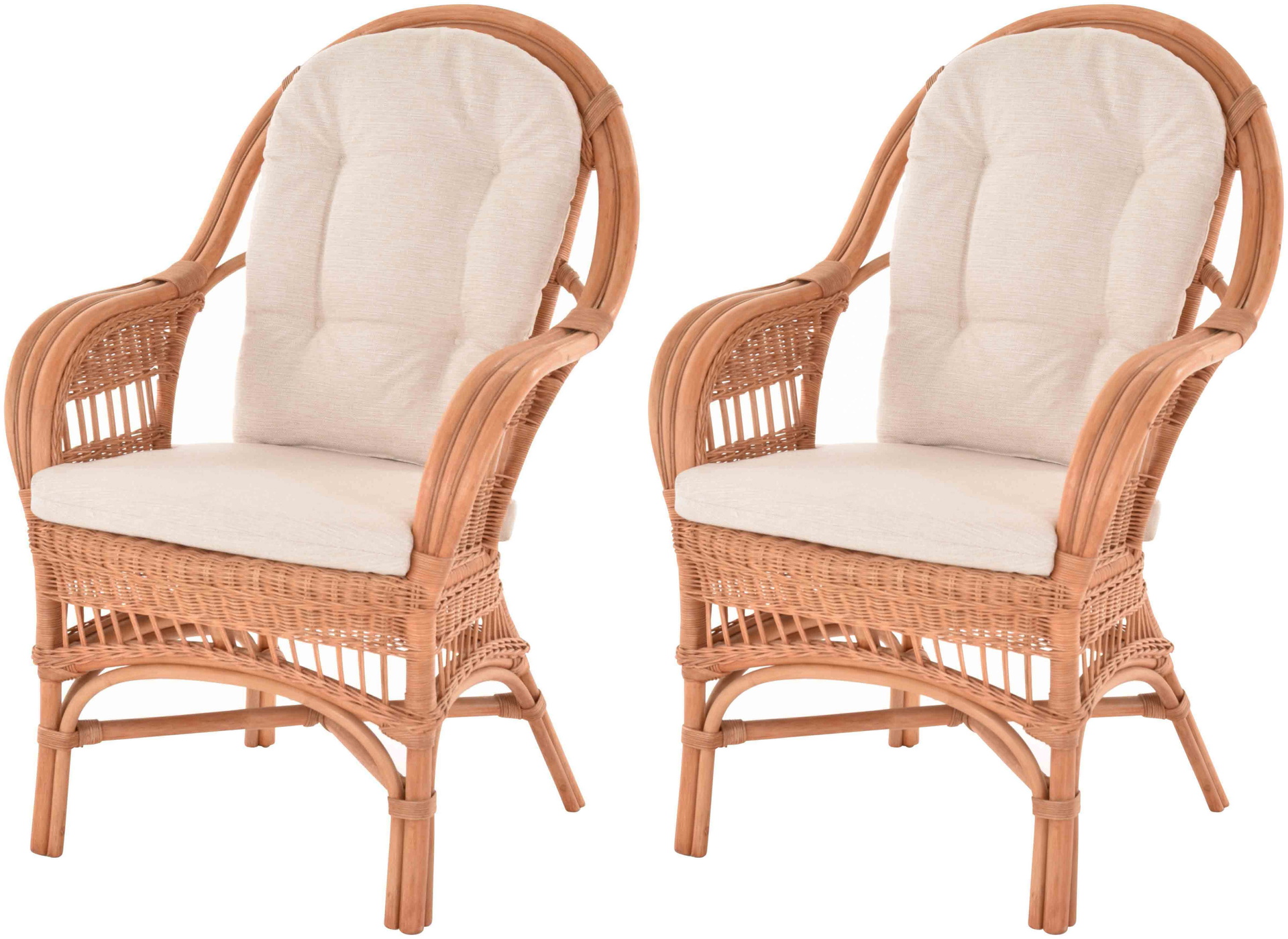 Moderner Korbsessel Finca aus Rattan mit hoher Lehne 2er Set | Terracotta