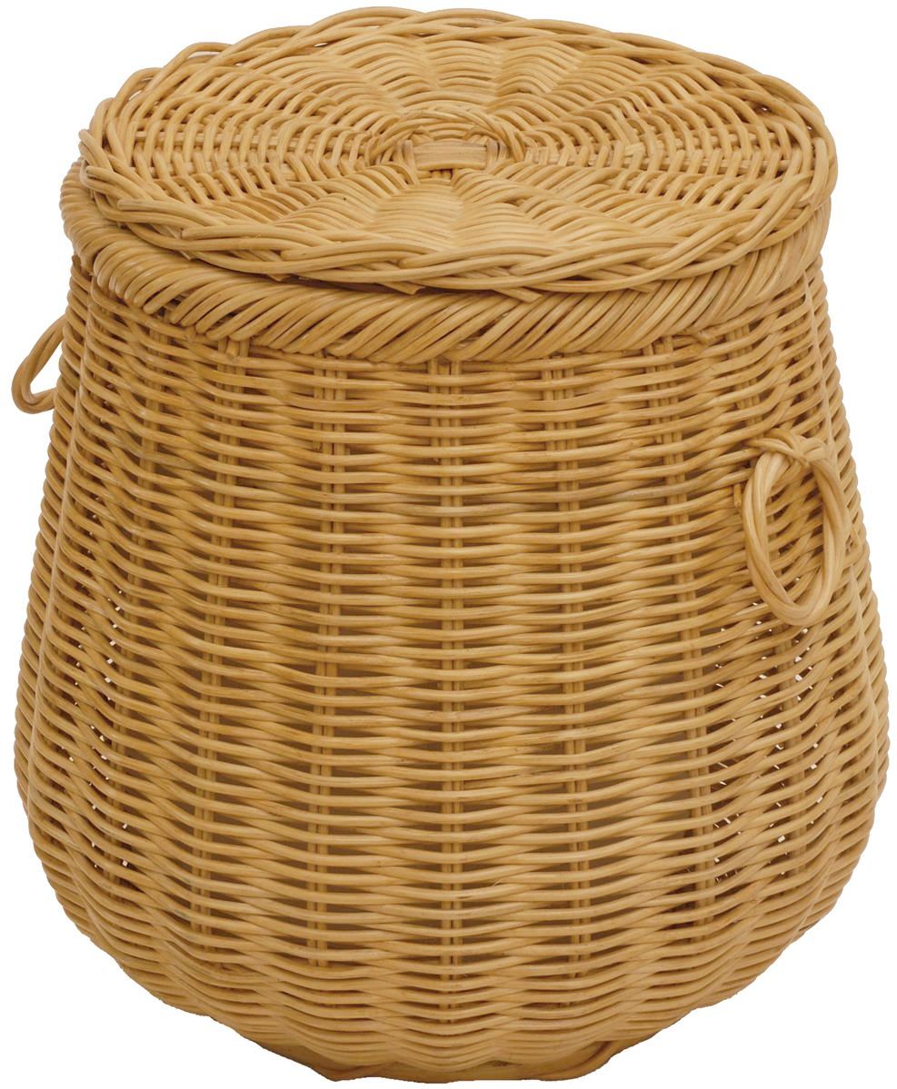 Runder Wäschekorb mit Deckel in Tonnenform Ø50cm aus Rattan mit Stoffinlett | Honig