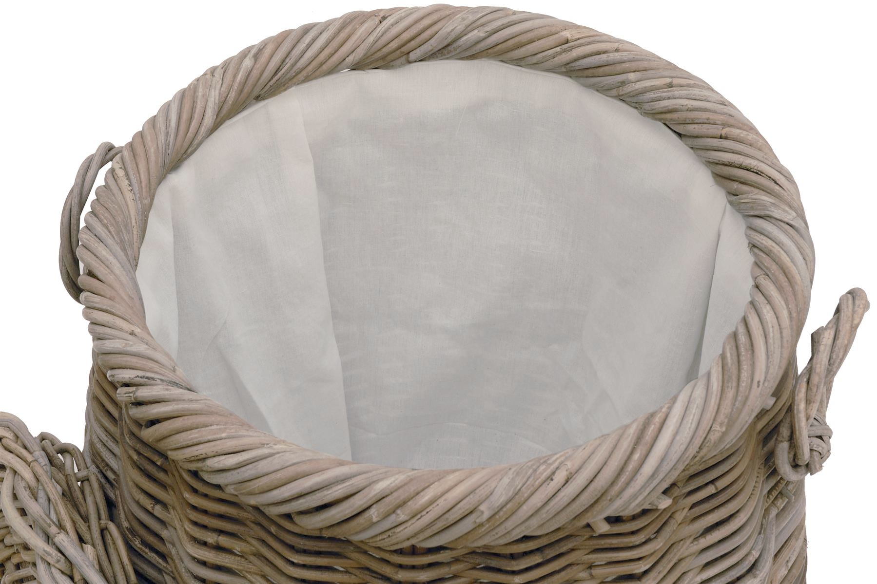 Runder Wäschekorb mit Deckel in Tonnenform Ø50cm aus Rattan mit Stoffinlett | Koobo Grau
